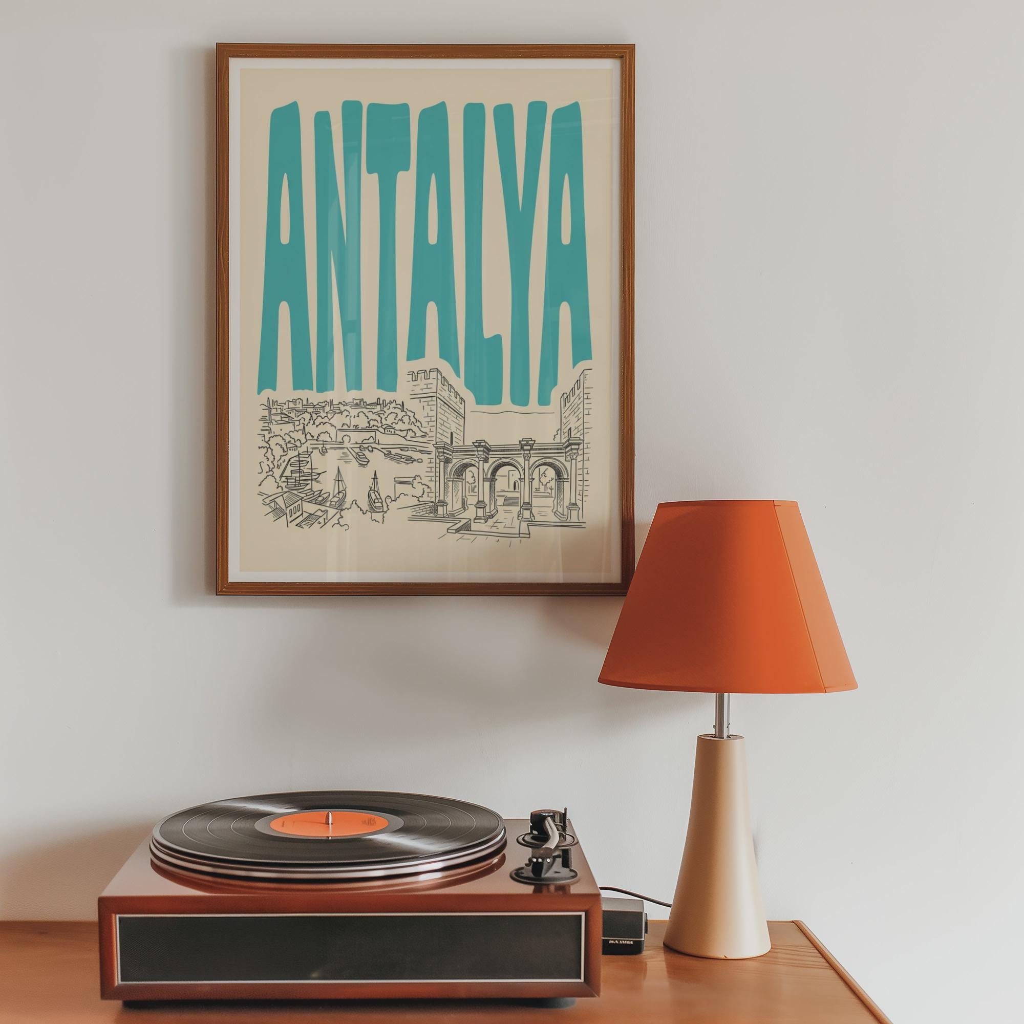 Antalya Turkey Wall Art, Retro Travel Poster, Framed Canvas Print