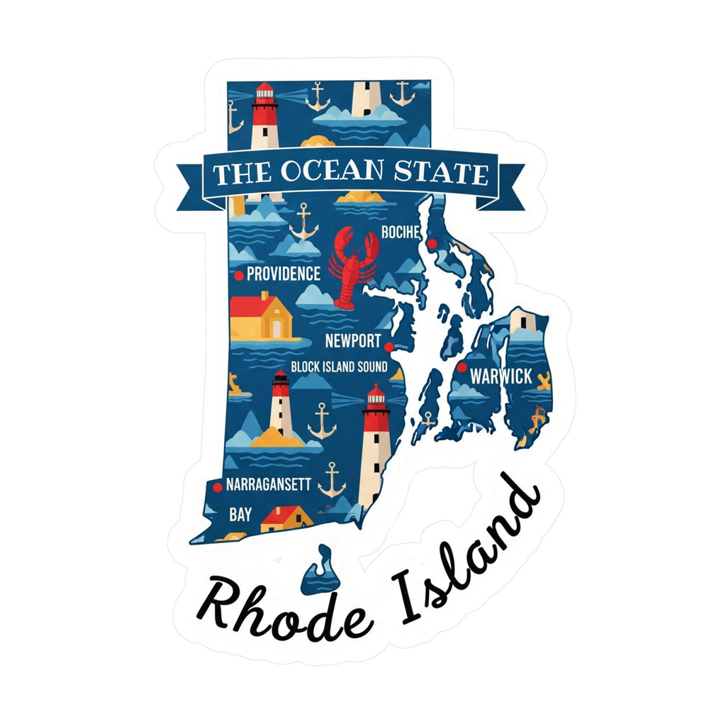 Rhode Island State Sticker, USA Kiss-Cut Vinyl, Landmark Waterproof Decal, United States Travel Collection