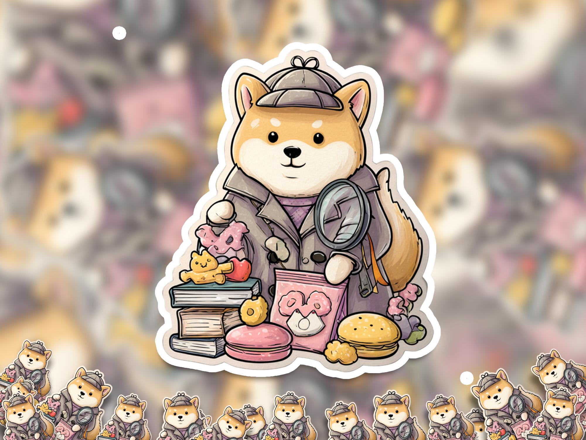 Shiba Foodie Detective Kawaii Sticker: Waterproof Vinyl Decal