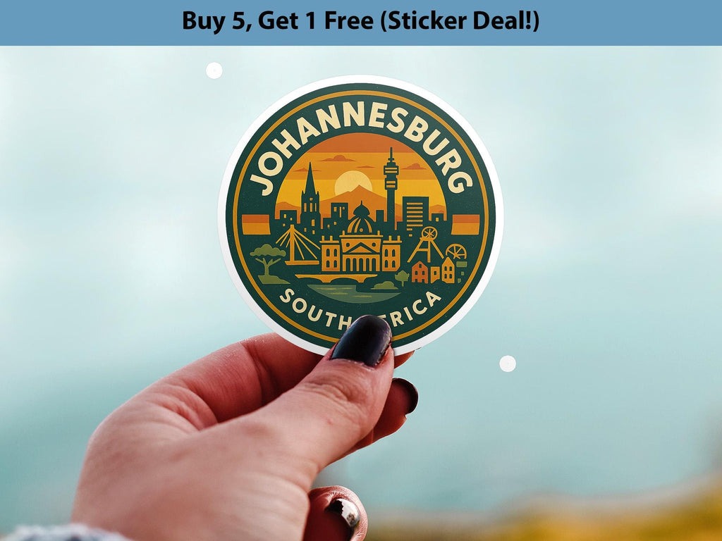 Johannesburg South Africa Sticker Kiss-Cut Vinyl, Waterproof Decal, Retro Travel Lover Collection