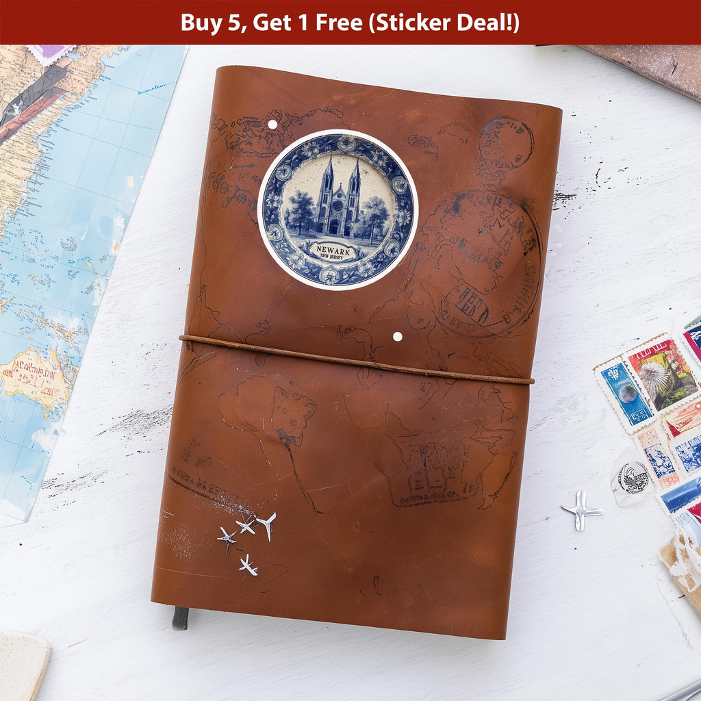 Newark New Jersey Sticker Vintage Delft style, Delftware Decal Waterproof Vinyl, Blue City Travel