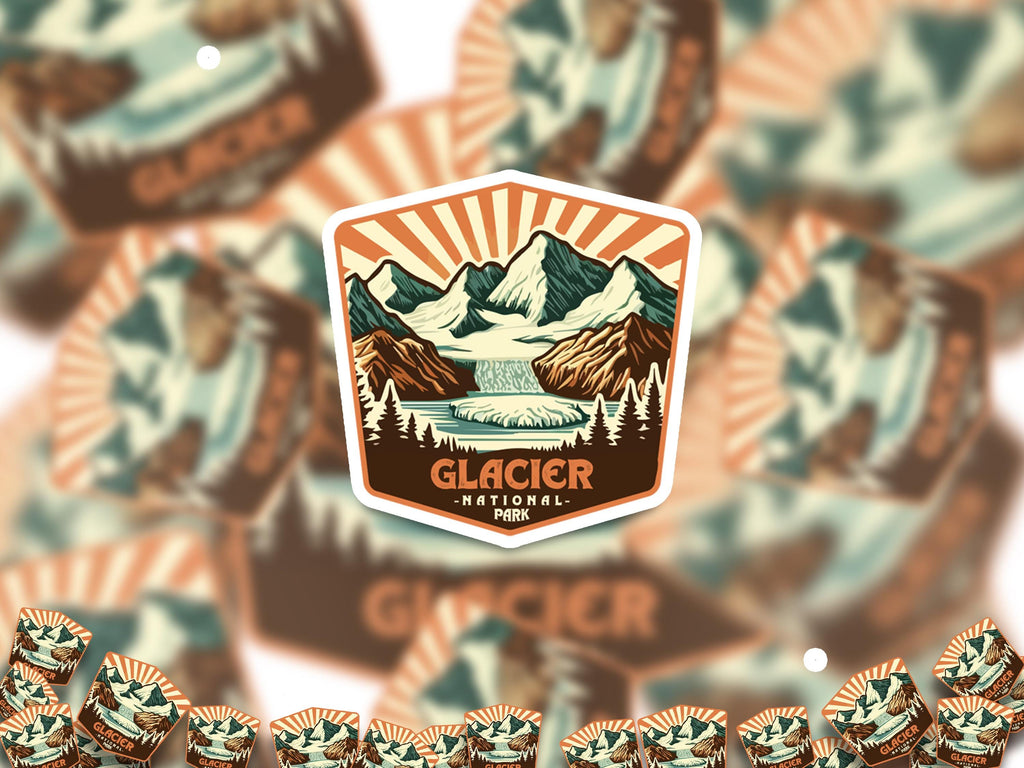 Glacier National Park Sticker, Vinyl Canada British Columbia, Retro Water Bottle Decal Hiking