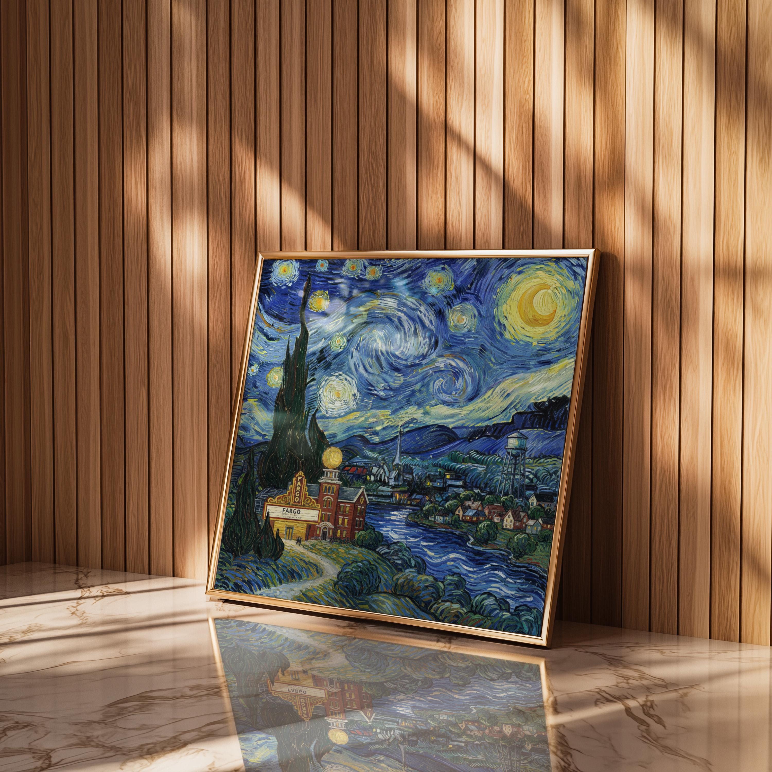 Fargo North Dakota Starry Night Wall Art, Van Gogh Print, Travel Gift Home Decor