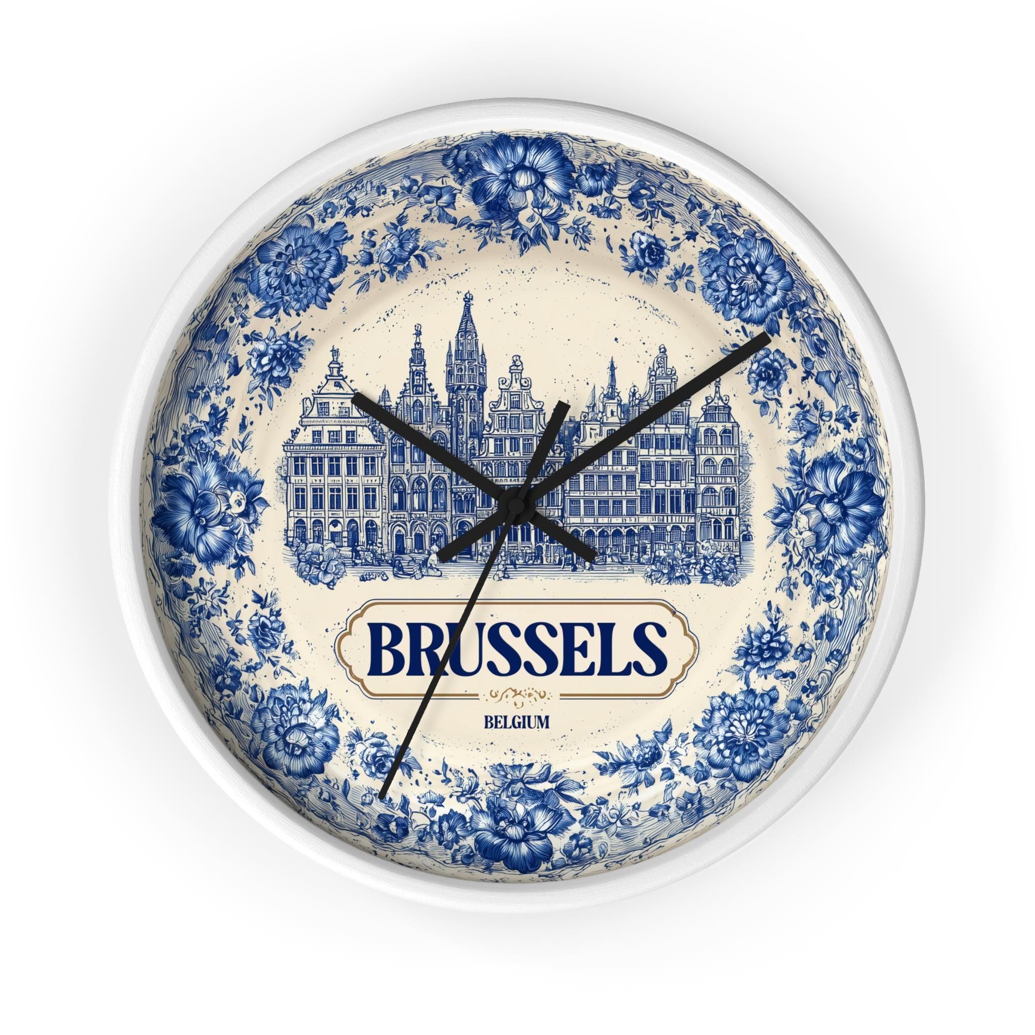 Brussels Belgium Wall Clock, Delf style Home Decor, Vintage City Travel Keepsake Art