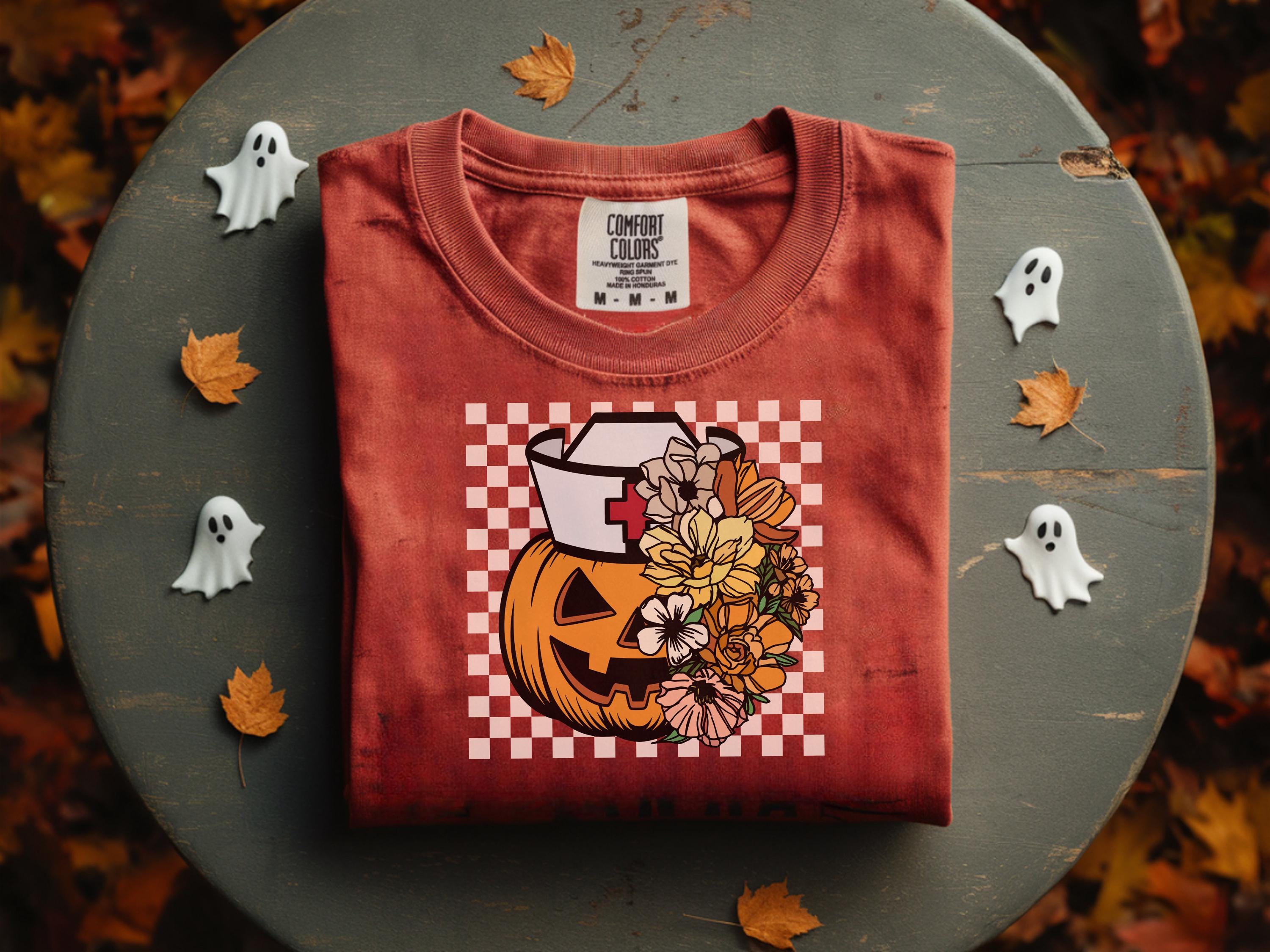 Halloween Nurse Shirt, Cute Pumpkin Ghost RN Tee, Spooky Fall Nurse Top, Funny Medical Halloween Outfit, Gift for Nurse, RN Apparel