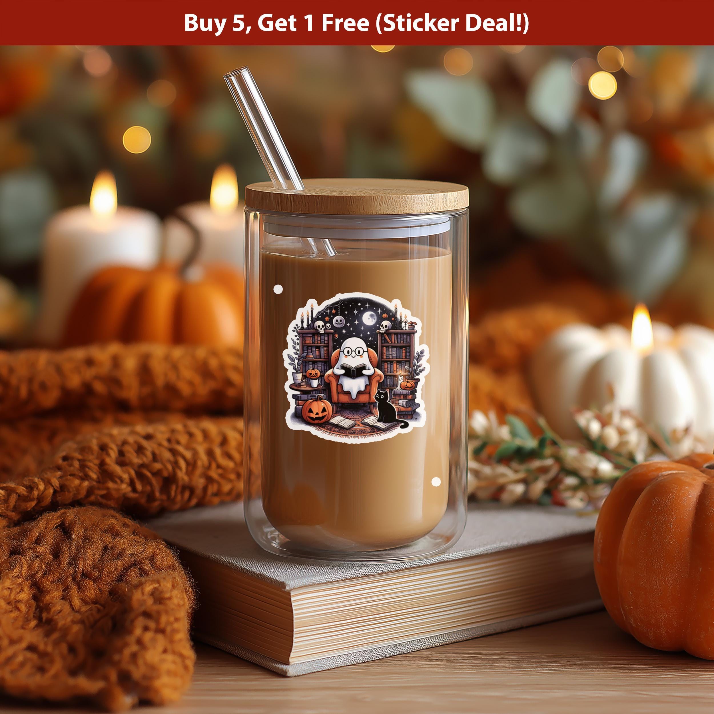 Ghost Reader Sticker, Cute Library Decal, Bookish Kindle Halloween Decoration