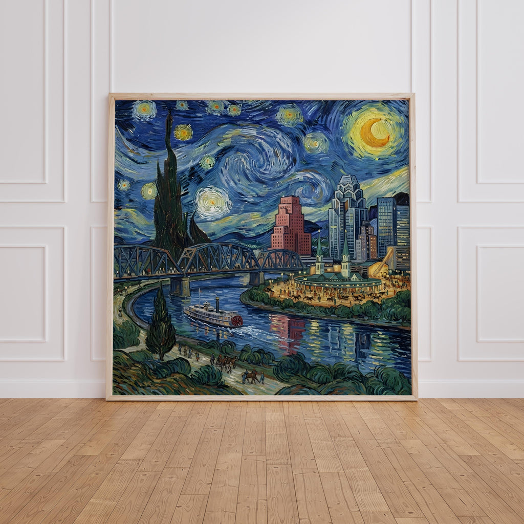 Louisville Kentucky Starry Night Wall Art, Van Gogh Print, Travel Gift Home Decor