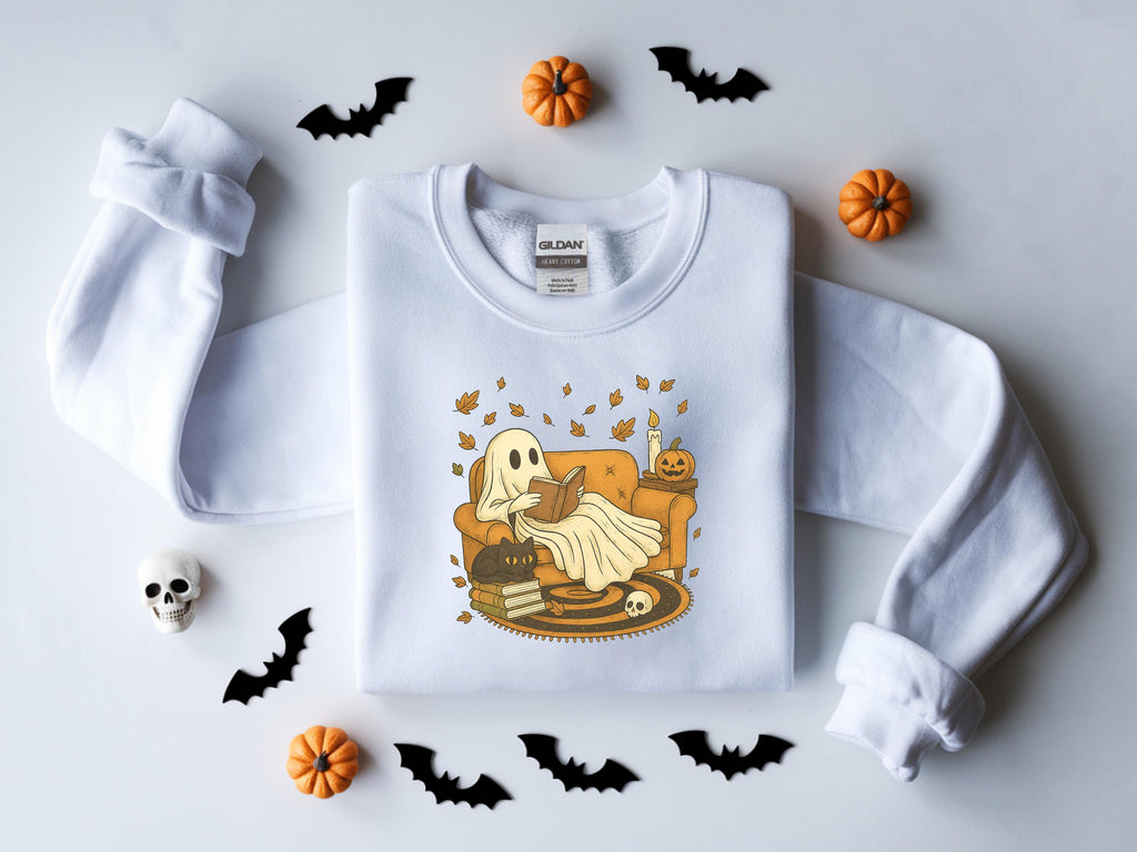 Ghost Book Reader Halloween Sweatshirt: Cozy Spooky Season Gift for book lovers