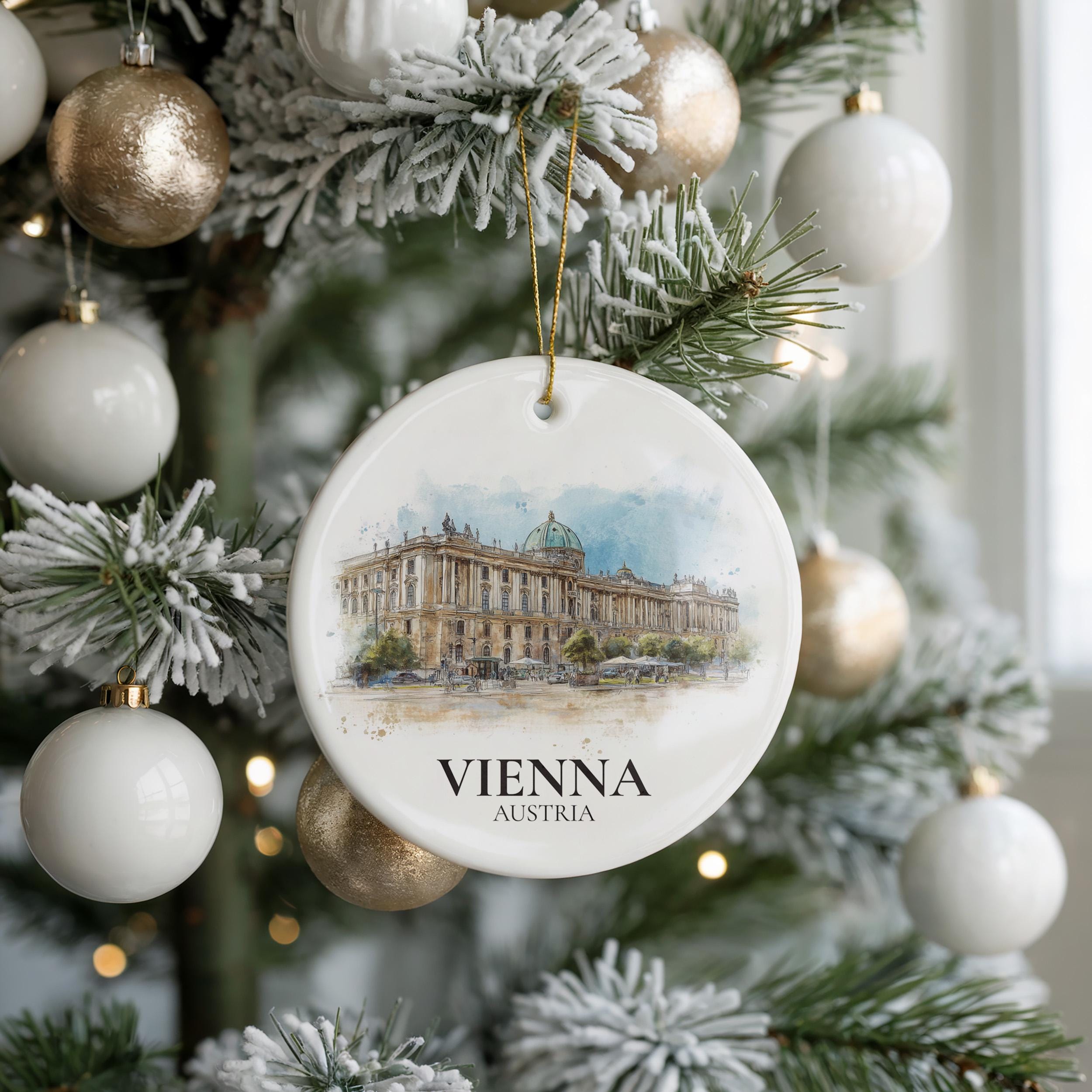 Vienna Austria Personalized Watercolor Ornament, Custom Ceramic Christmas gift, Travel Keepsake