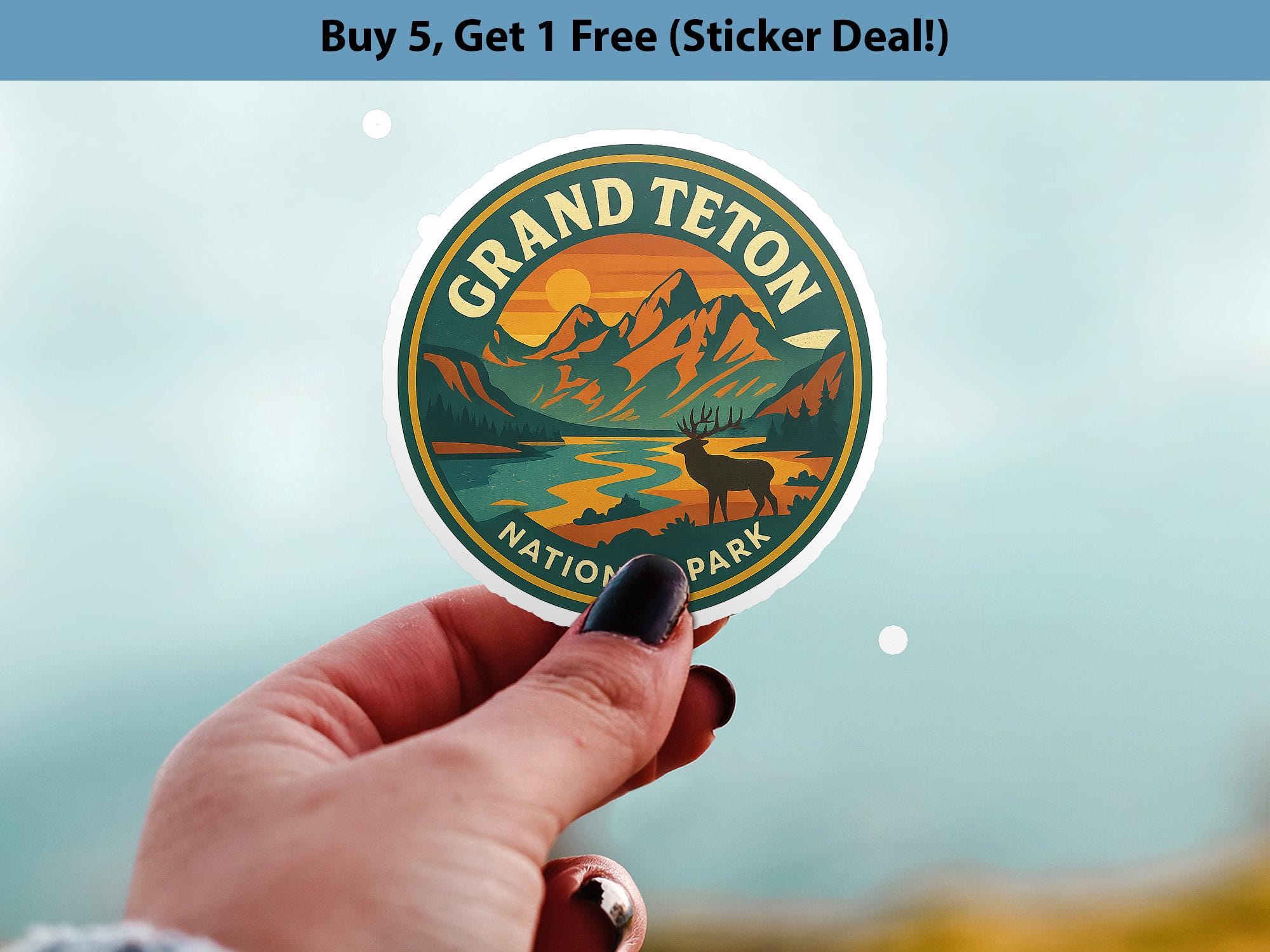 Grand Teton National Park Sticker Kiss-Cut Vinyl, Waterproof Decal, Retro Travel Lover Collection
