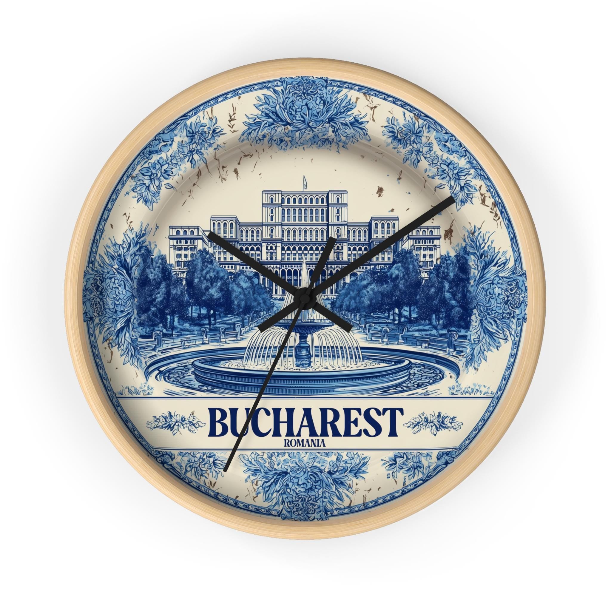 Bucharest Romania Wall Clock, Delf style Home Decor, Vintage City Travel Keepsake Art