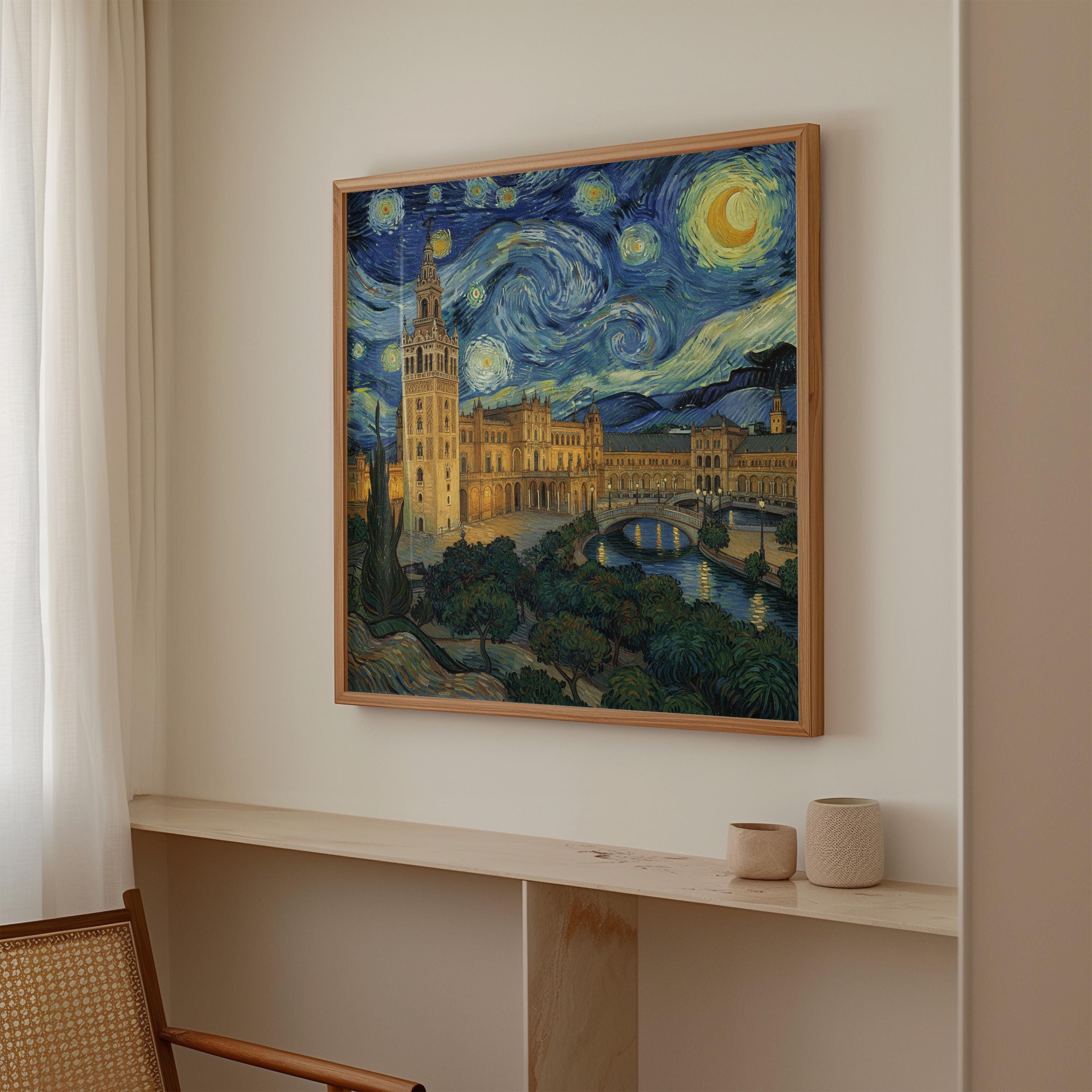 Seville Spain Starry Night Wall Art, Van Gogh Print, Travel Gift Home Decor