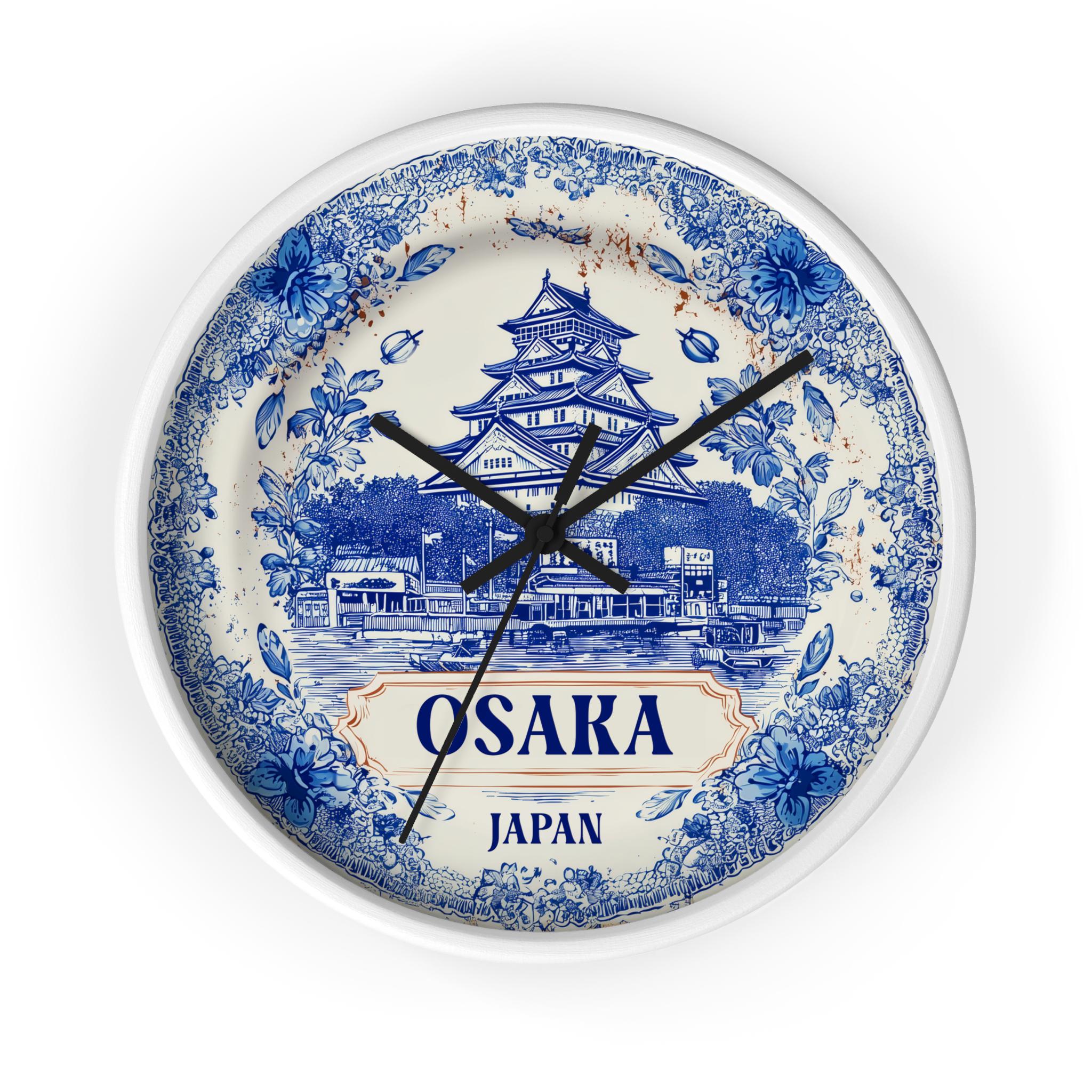 Osaka Japan Wall Clock, Delf style Home Decor, Vintage City Travel Keepsake Art
