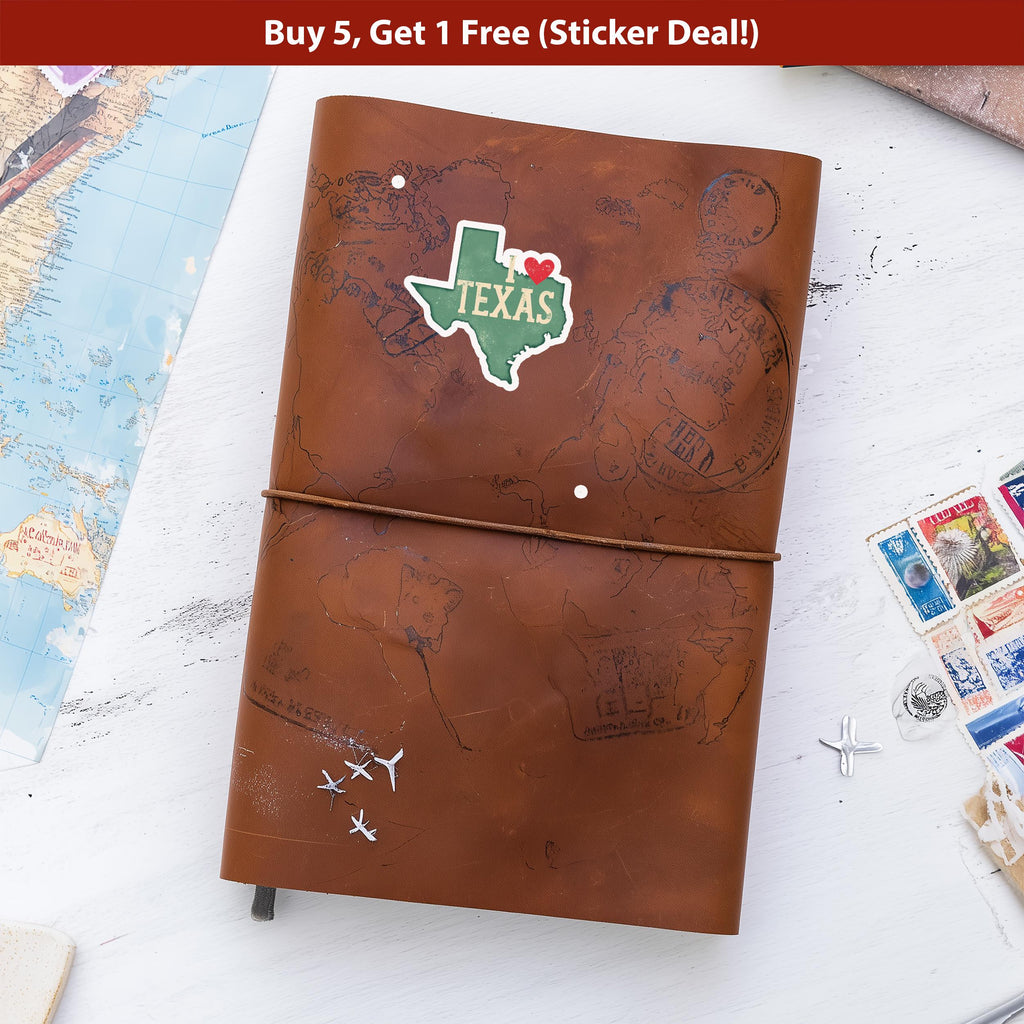 I love Texas Sticker, Vintage US States Vinyl Decal, Waterproof Decal, Retro Travel Collection