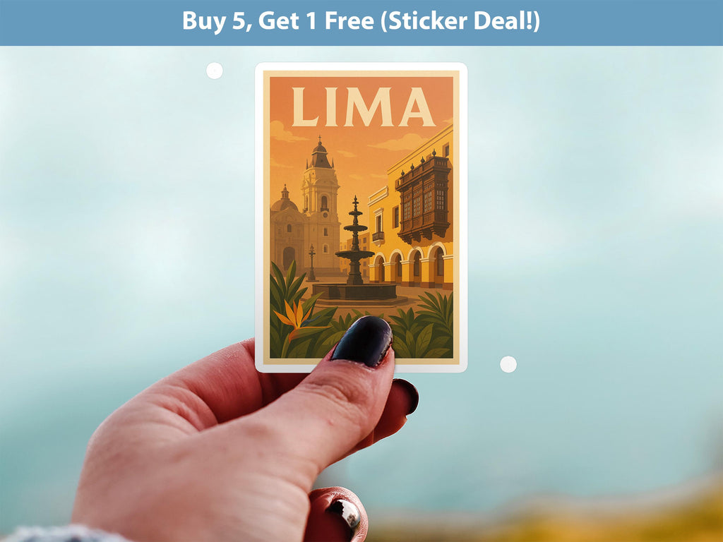 Lima Peru Sticker, Vintage City Vinyl Decal, Retro Travel Lover Collection, Journal Scrapbook