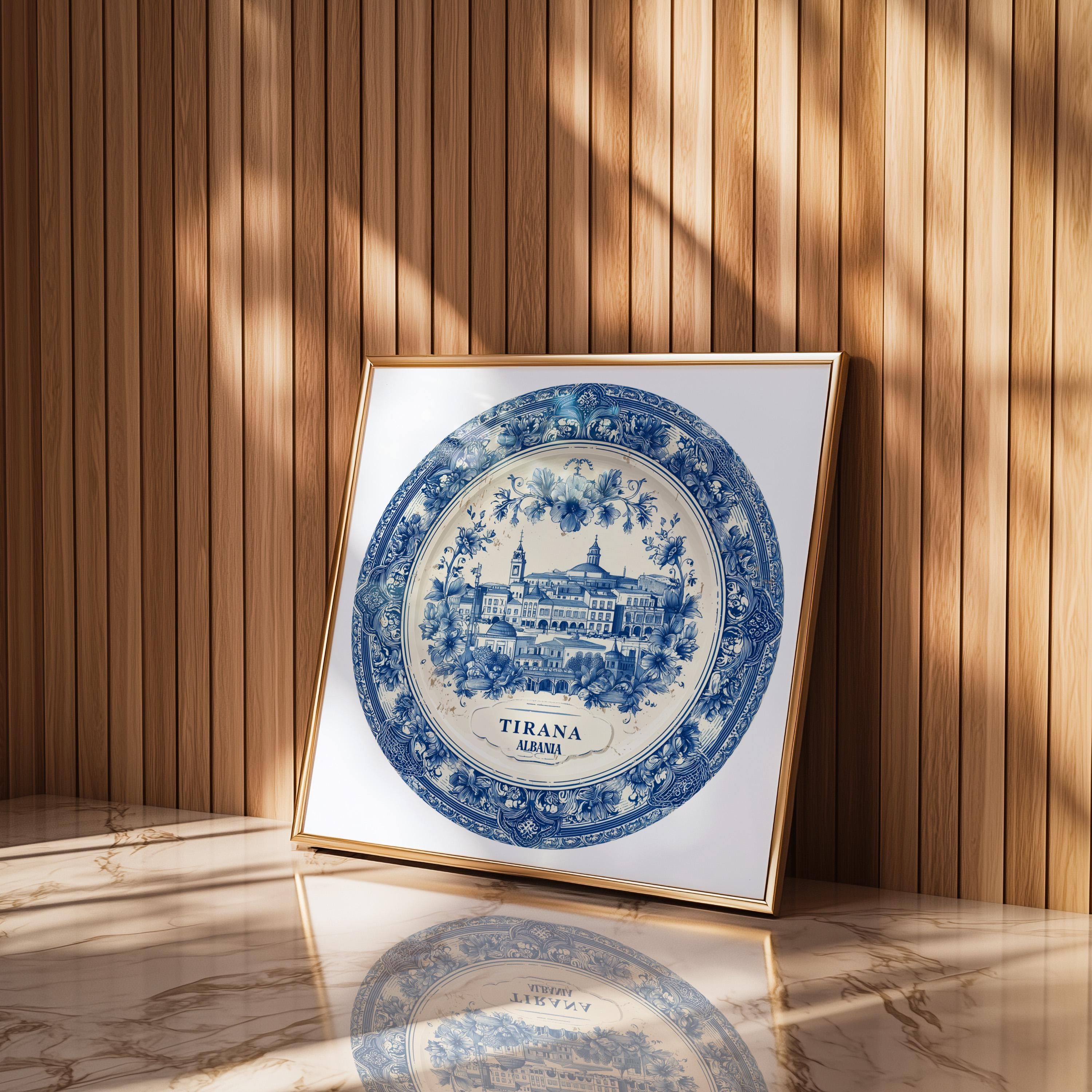 Tirana Albania Wall Art, Vintage Delft Blue Poster, City Print, Travel Home Decor