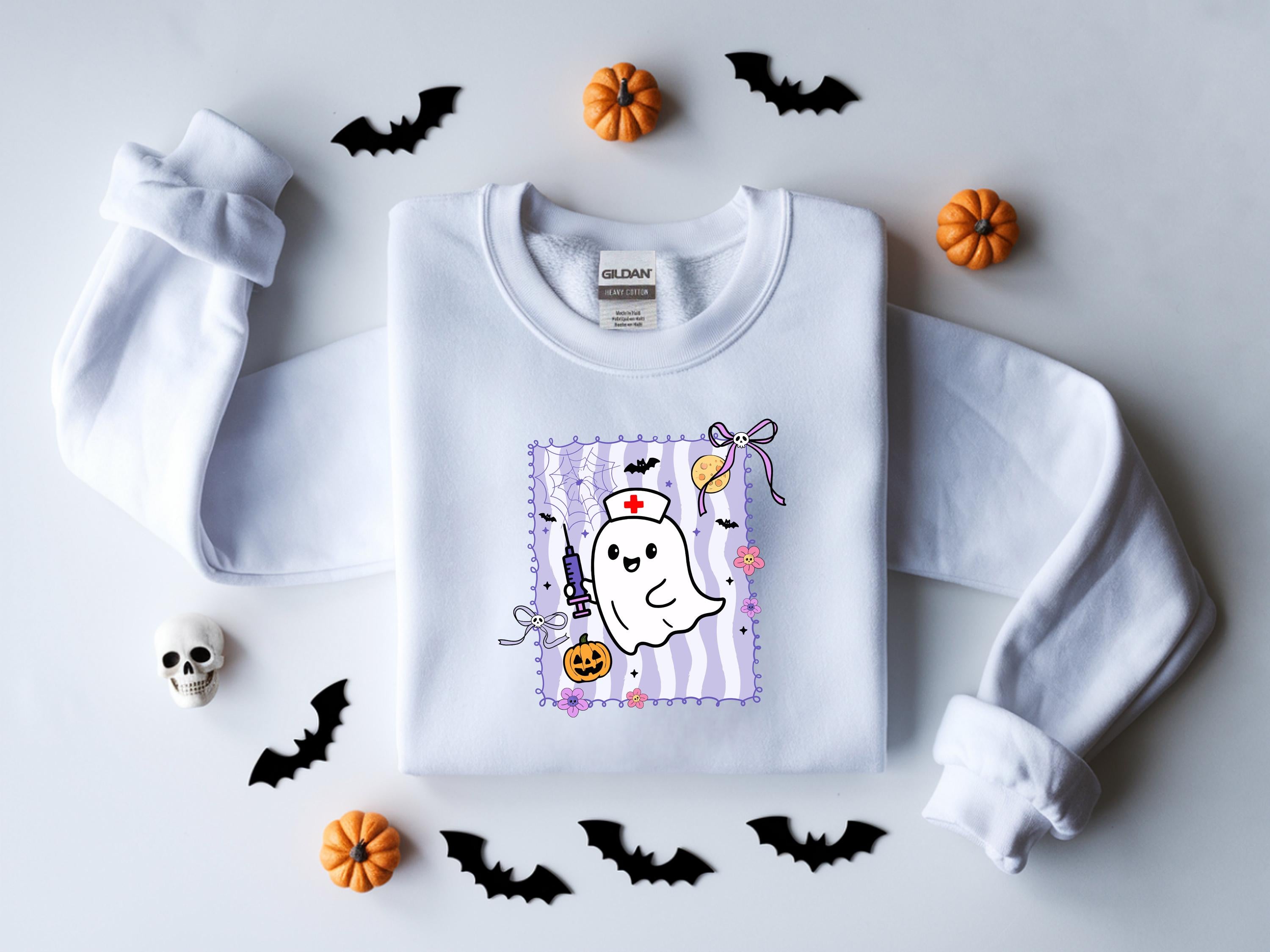 Ghost Nurse Cute Halloween Sweatshirt, Halloween Gift for Nurse Sweater, Nurse Spooky , Nurse Halloween Boo Boo Crew