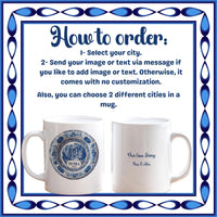 Agra India Mug, Custom Delft Style cup, Personalized Vintage Travel City Gift