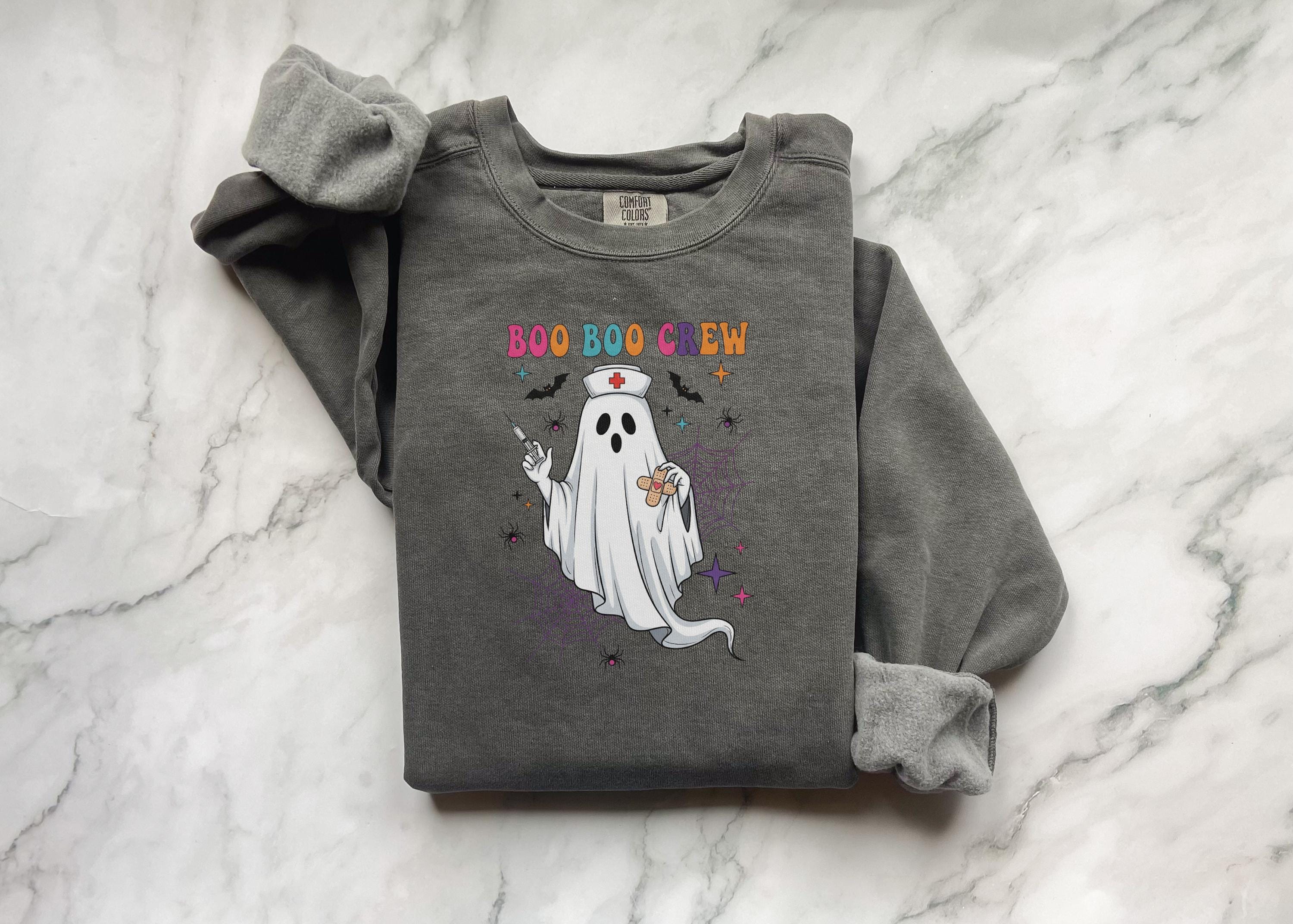 Boo Boo Crew Vintage Nurse Shirt & Sweatshirt, Funny Ghost Halloween Nurse Top, Fall Comfort Colors Gift for Nurse, Spooky Night Shift RN