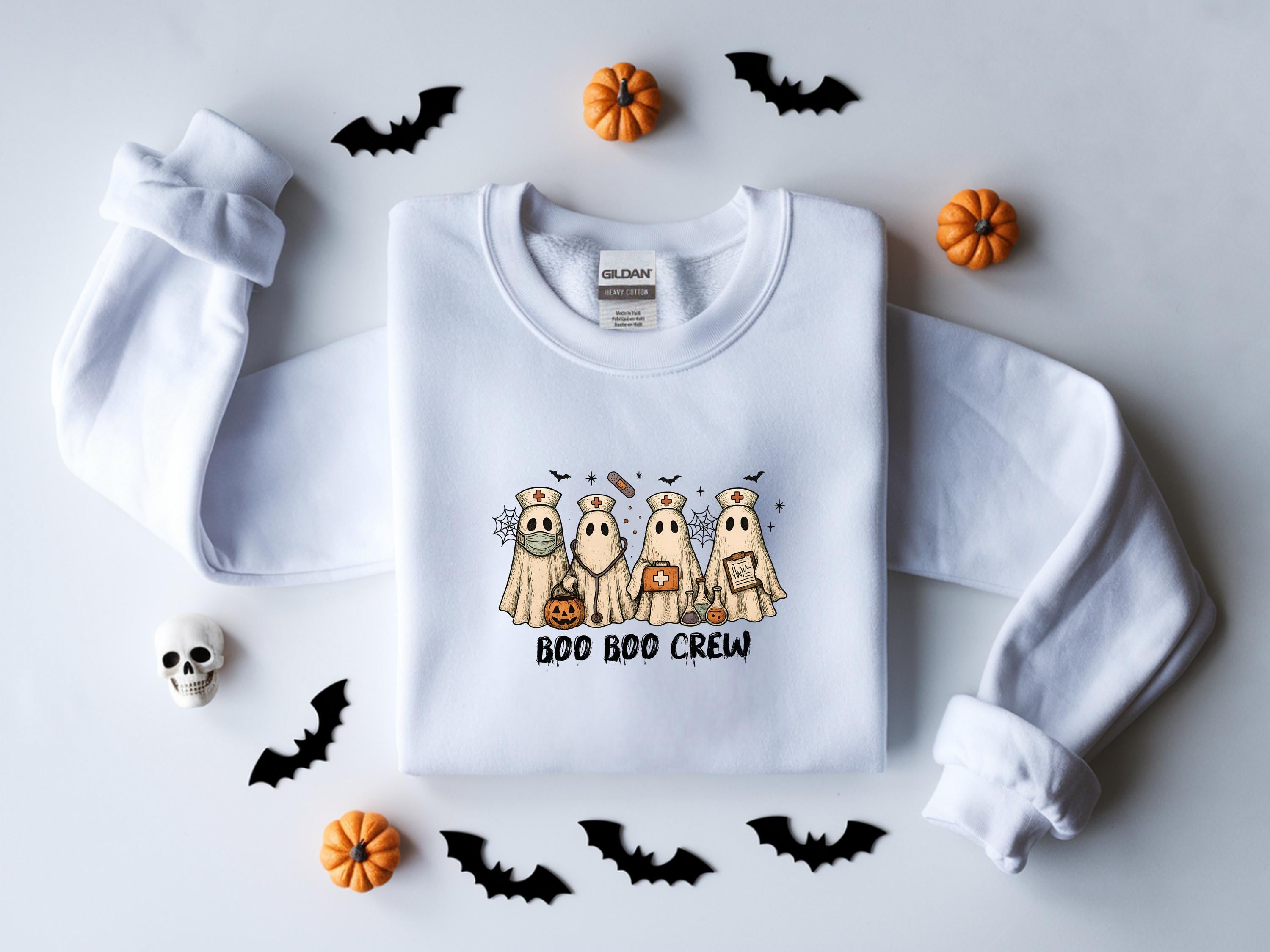 Retro Boo Boo Crew Nurse Halloween Sweatshirt, Halloween Gift for Nurse Medical Lab, Nurse Spooky , Nurse Halloween Boo Boo Crew
