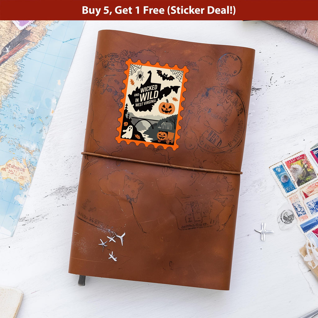 West Virginia Stamp Halloween Sticker, Spooky USA Kiss-Cut Vinyl, Waterproof Decal, United States Travel