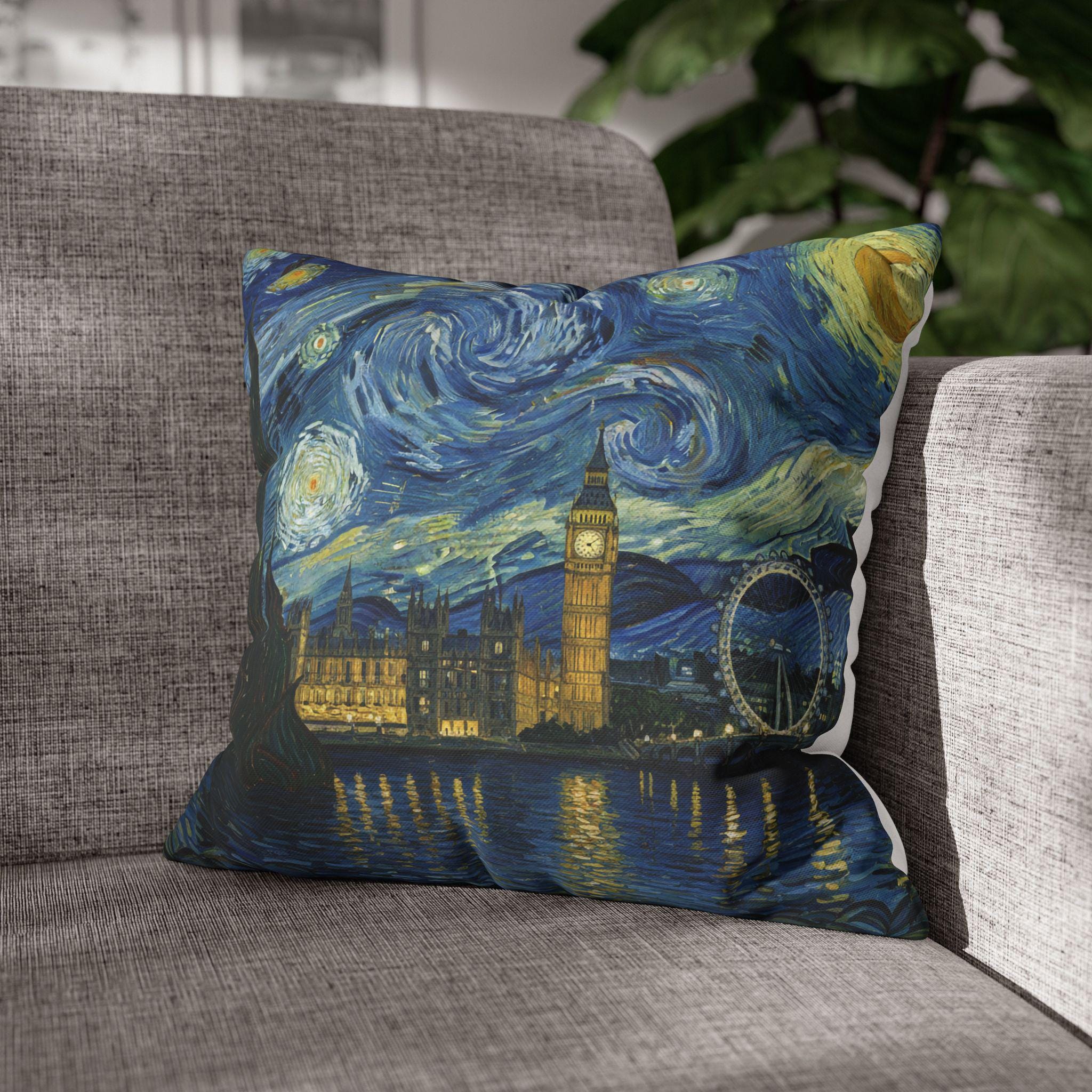 London England Pillowcase Starry Night, Van Gogh Throw Pillow Canvas Home Decor Gift
