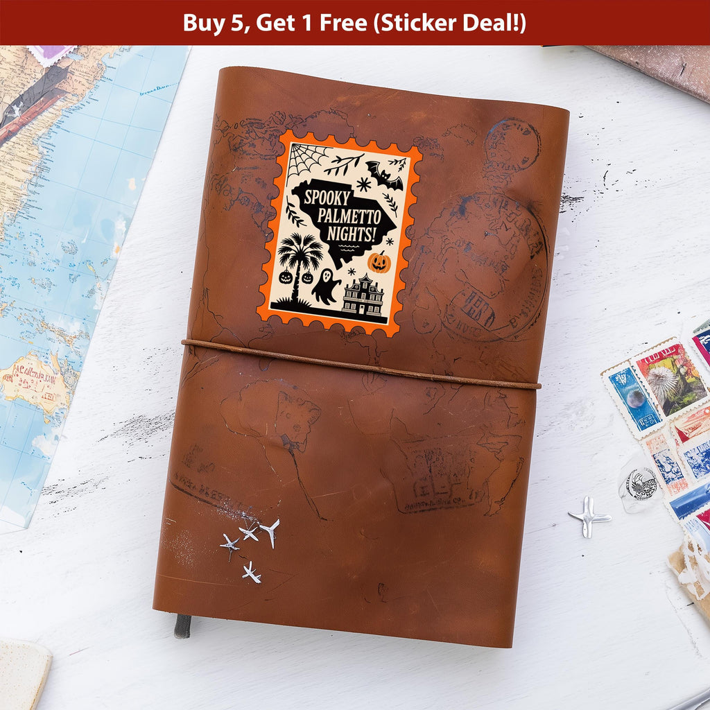 South Carolina Stamp Halloween Sticker, Spooky USA Kiss-Cut Vinyl, Waterproof Decal, United States Travel