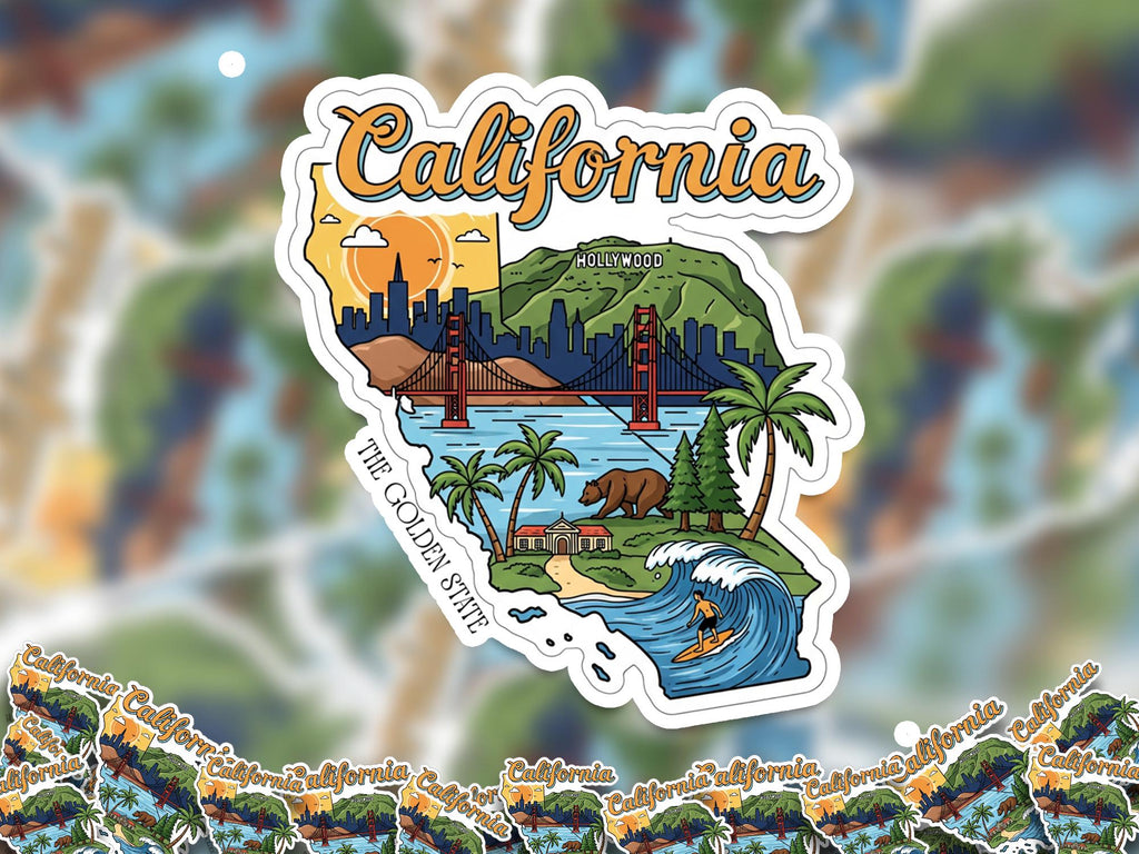 California State Sticker, USA Kiss-Cut Vinyl, Landmark Waterproof Decal, United States Travel Collection