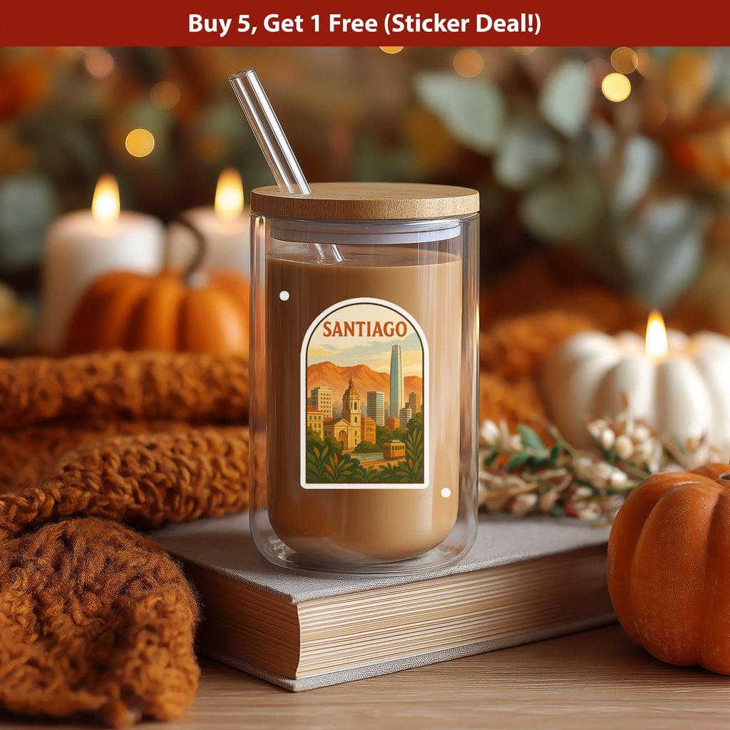 Santiago Sticker Chile, Vintage City Vinyl Decal, Retro Travel Lover Collection, Journal Scrapbook