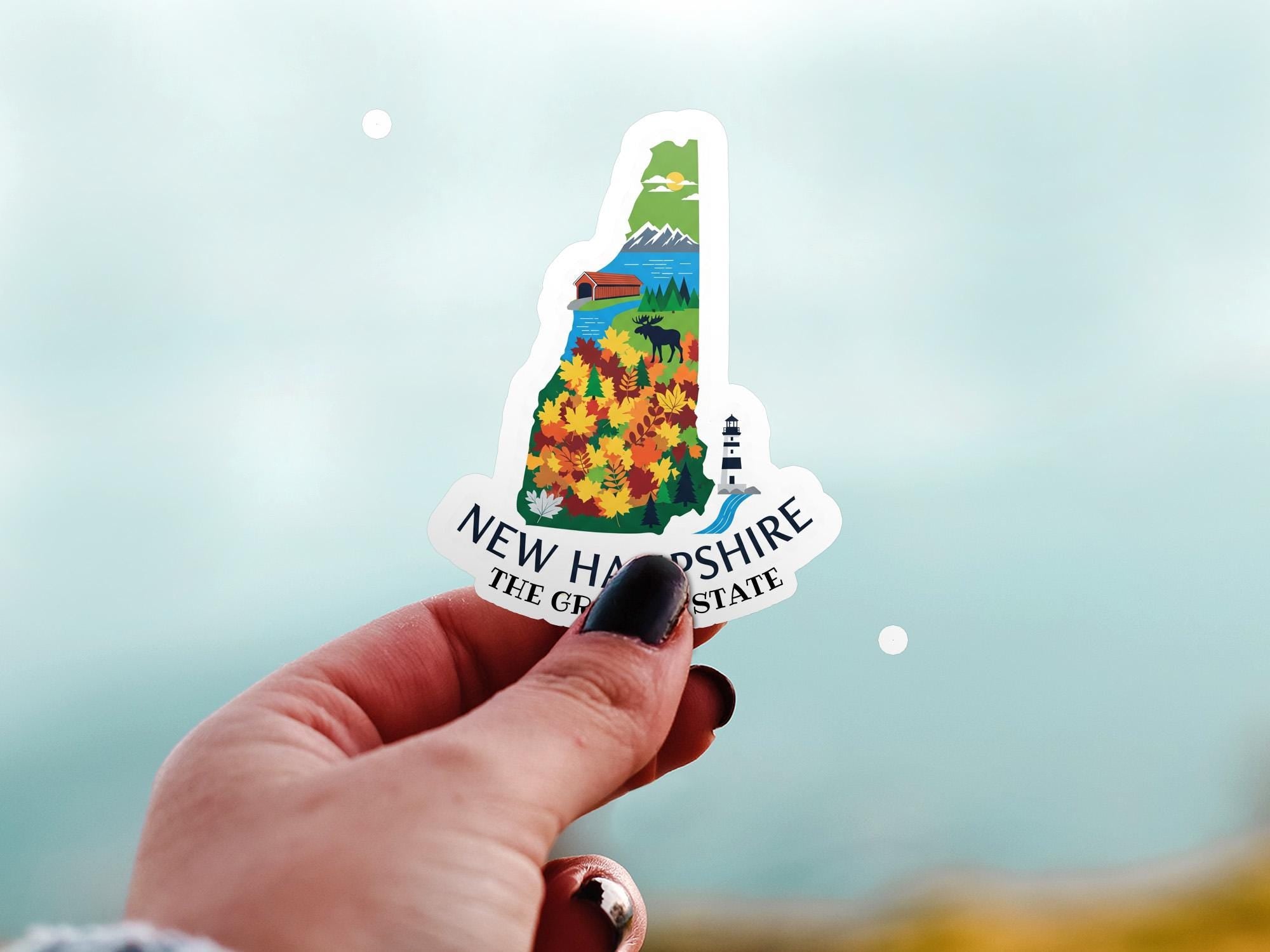 New Hampshire State Sticker, USA Kiss-Cut Vinyl, Landmark Waterproof Decal, United States Travel Collection