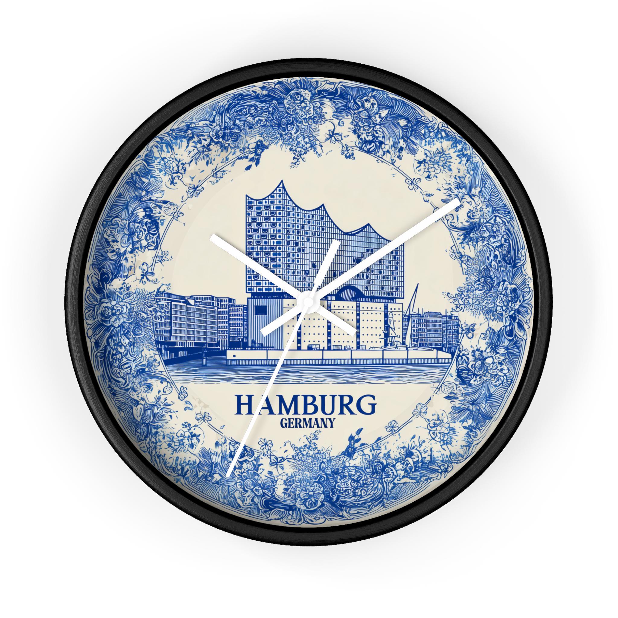 Hamburg Germany Wall Clock, Delf style Home Decor, Vintage City Travel Keepsake Art