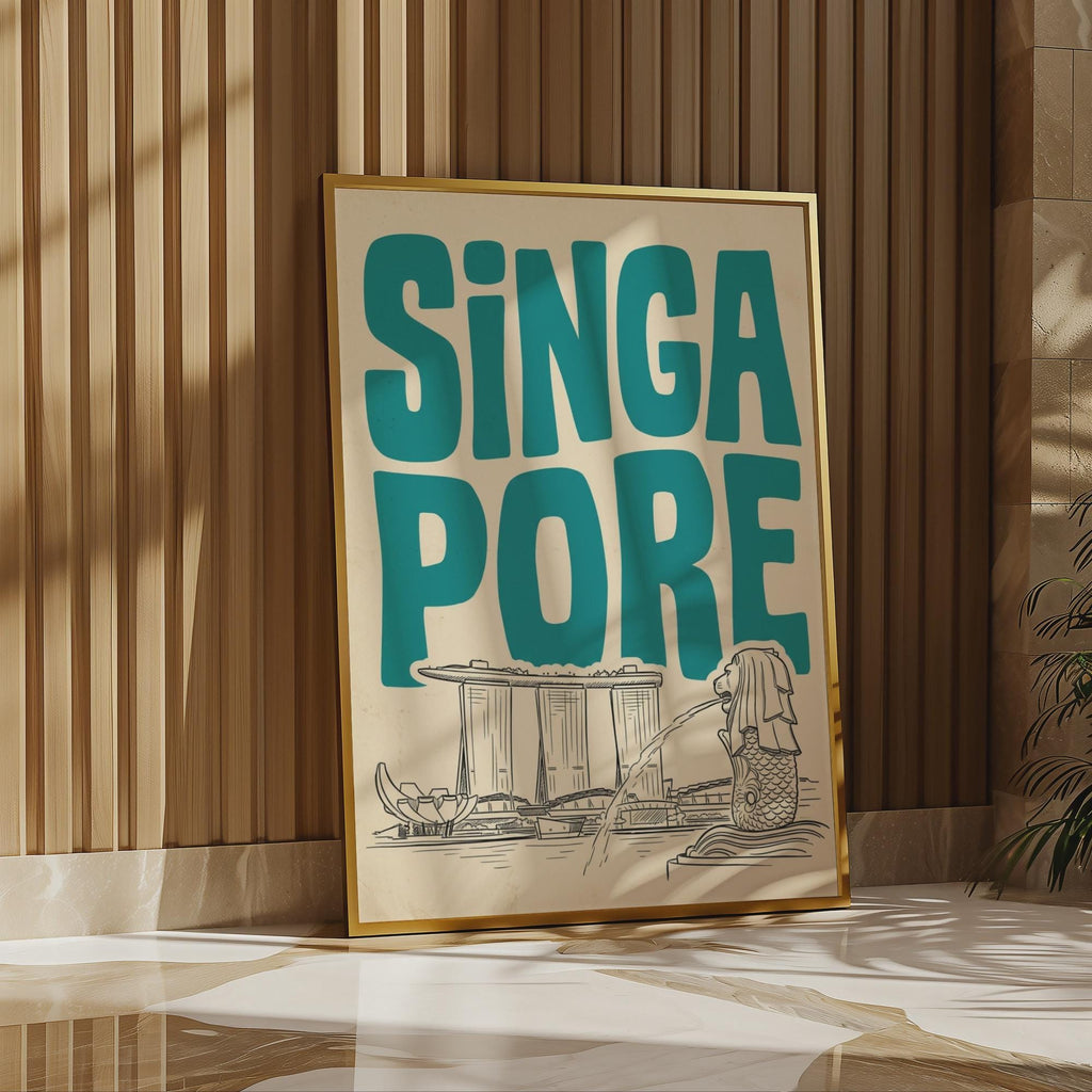 Singapore Skyline Wall Art, Retro Travel Print, Framed Canvas