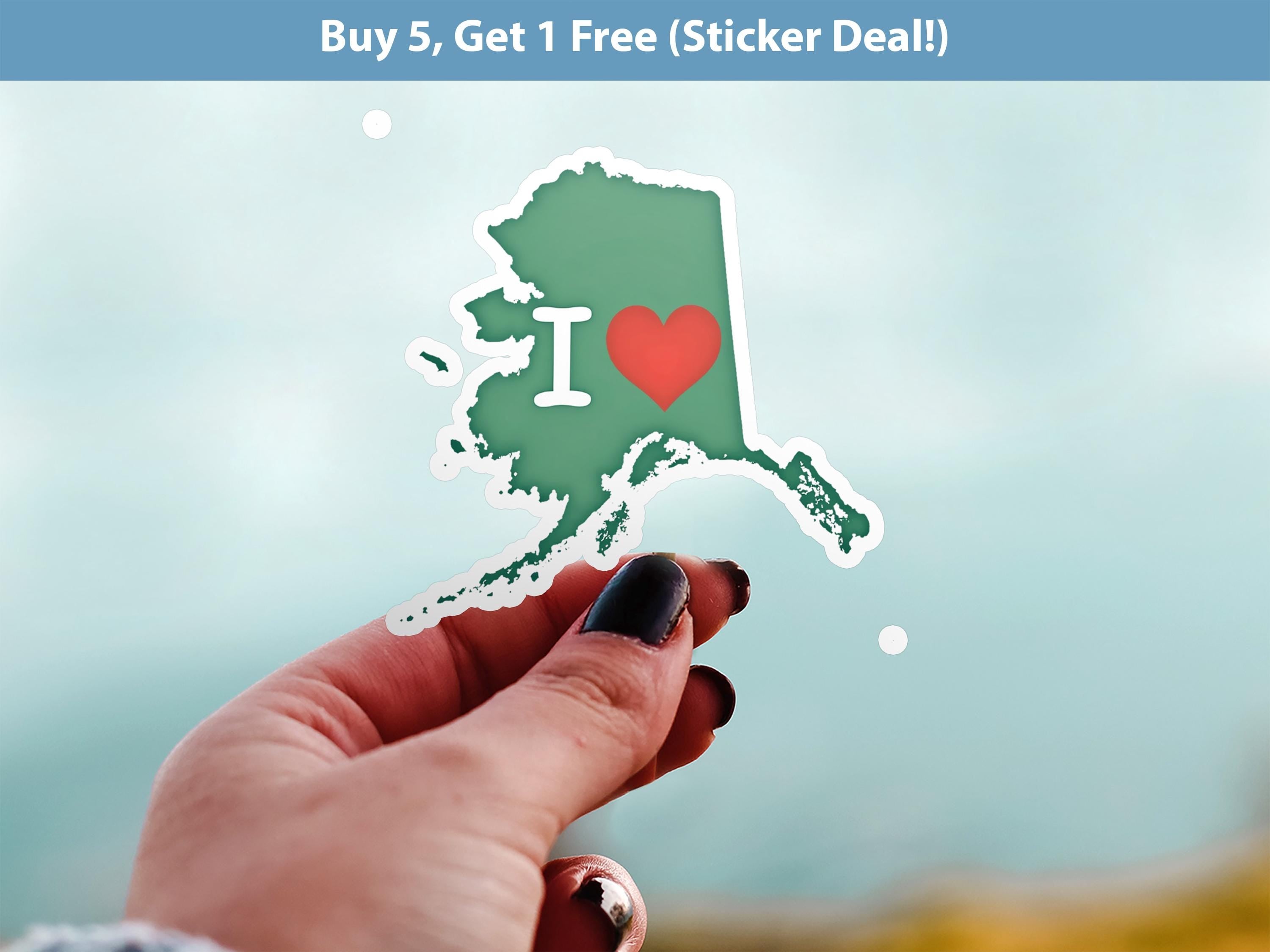 I love Alaska Sticker, Vintage US States Vinyl Decal, Waterproof Decal, Retro Travel Collection