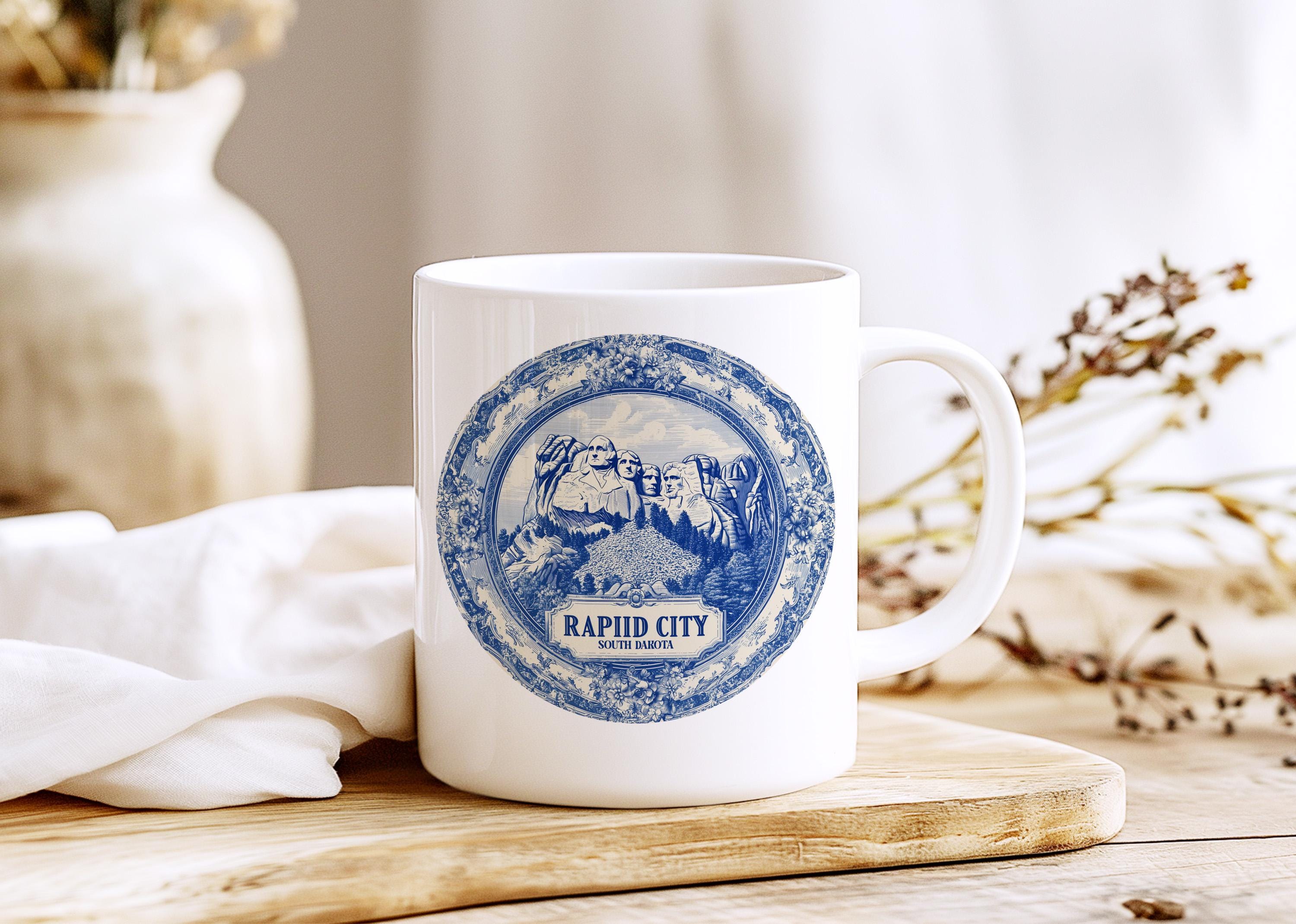 Rapid City South Dakota Mug, Custom Delft Style cup, Personalized Vintage Travel City Gift
