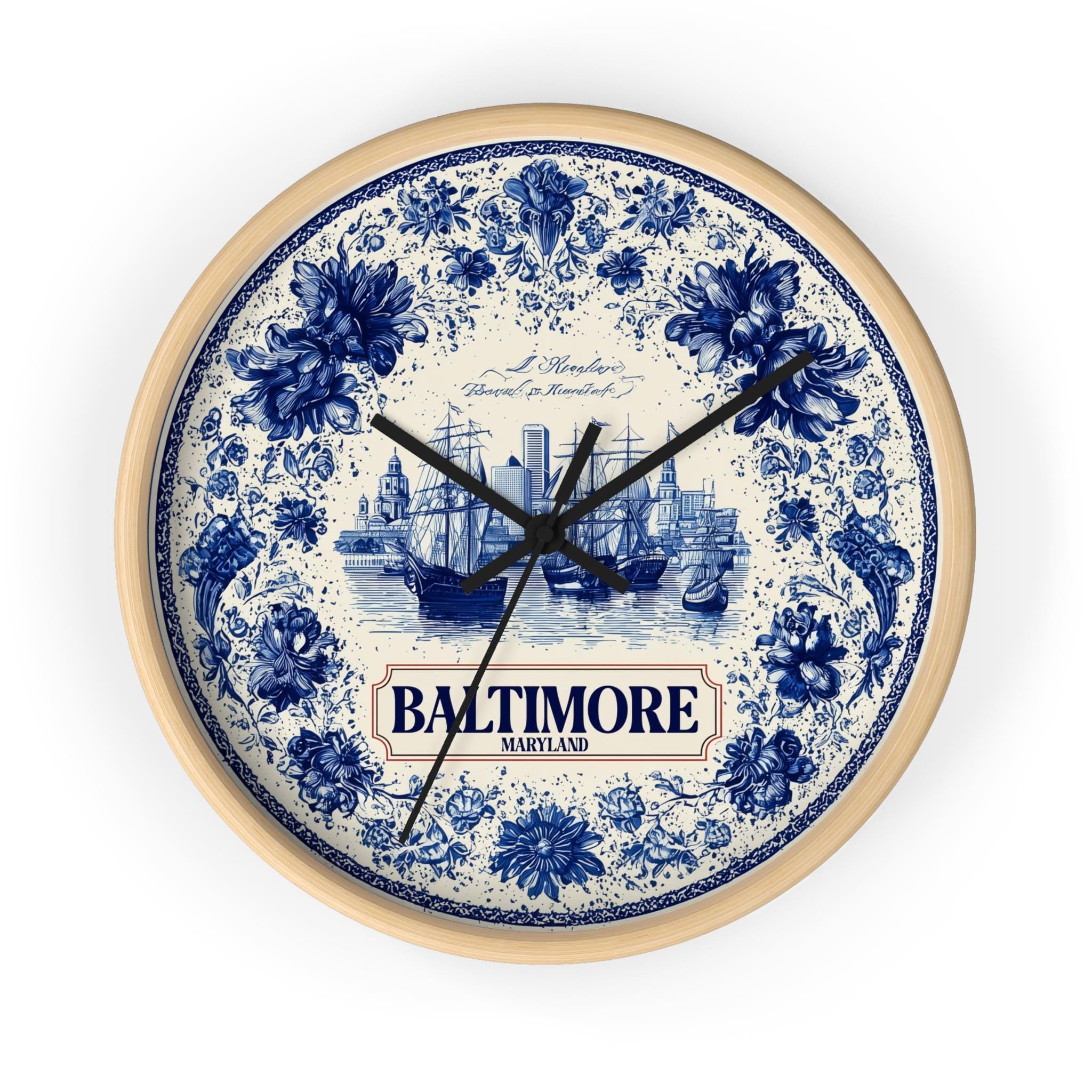 Baltimore Maryland Wall Clock, Delf style Home Decor, Vintage City Travel Keepsake Art