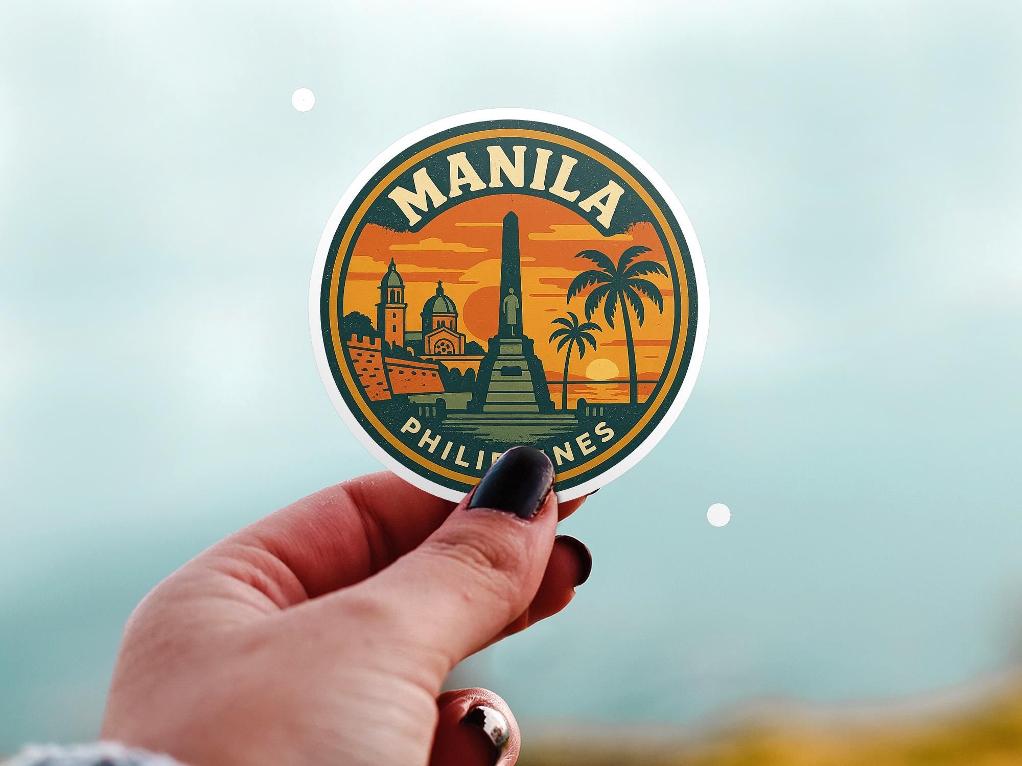 Manila Philippines Sticker Kiss-Cut Vinyl, Waterproof Decal, Retro Travel Lover Collection