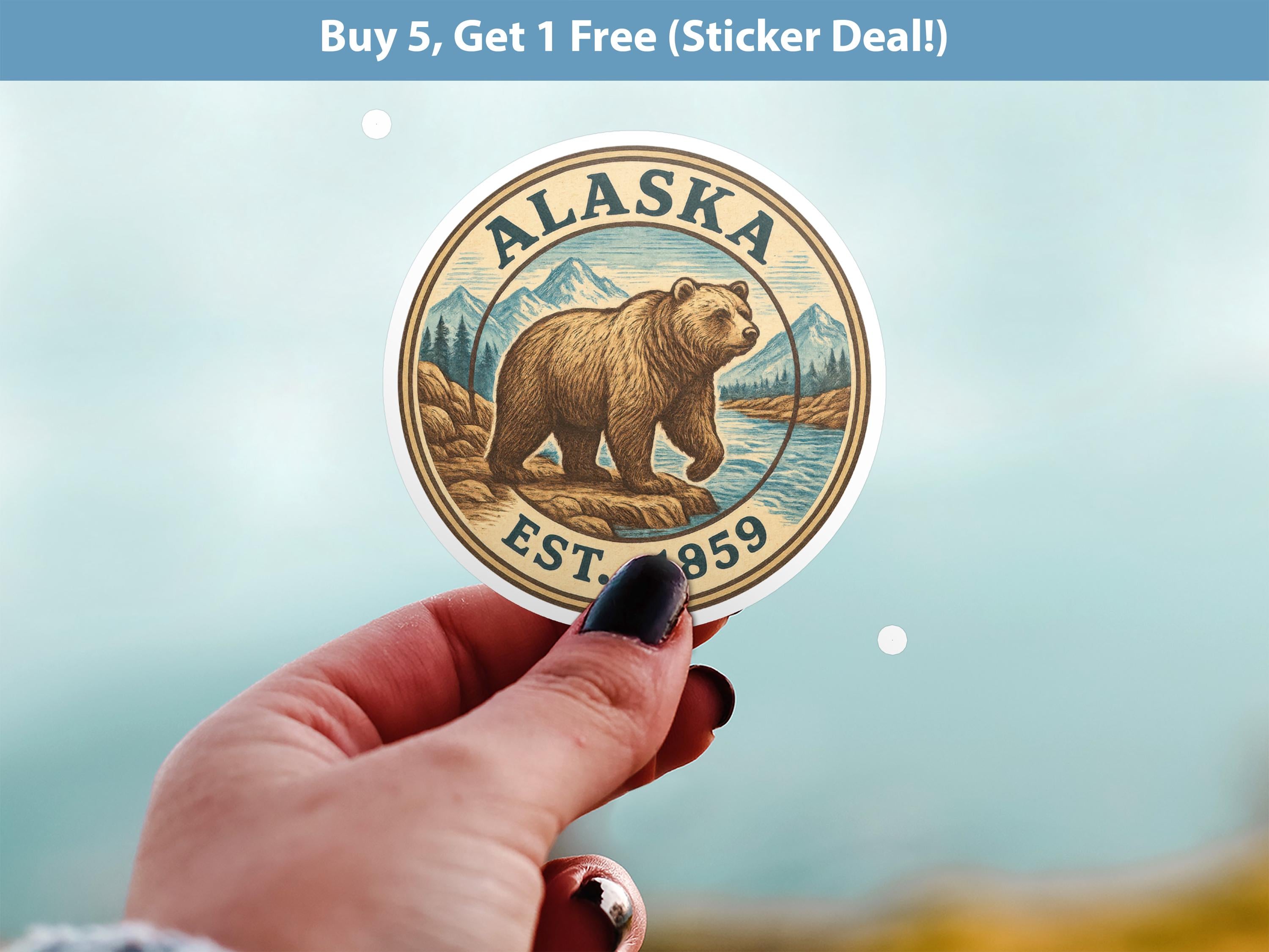 Alaska Sticker, Vintage US States Retro Decal, Waterproof Retro Travel Collection for Laptop Tumbler