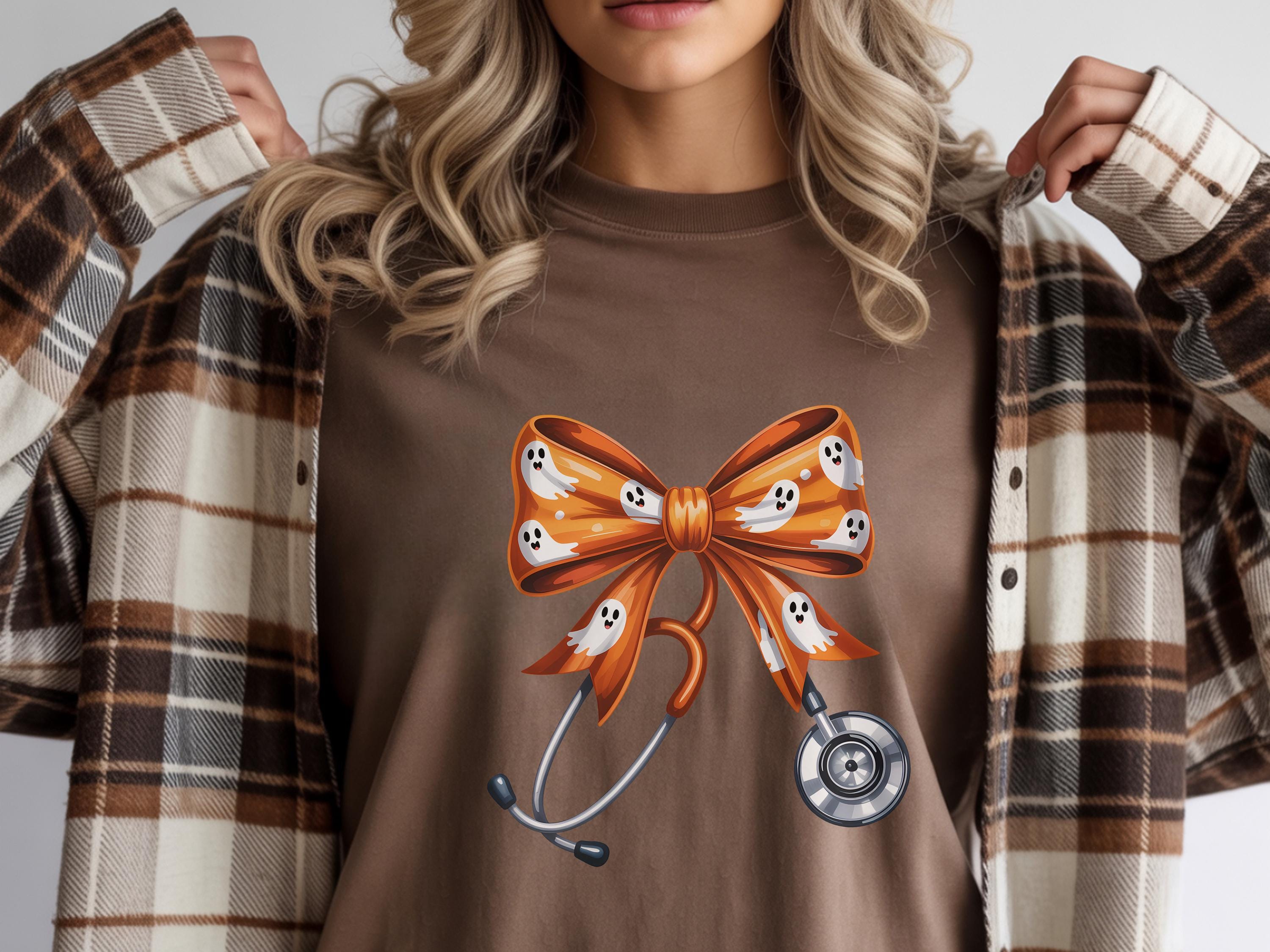 Halloween Nurse Sweatshirt: Spooky Plaid Bow, Stethoscope - Medical Gift