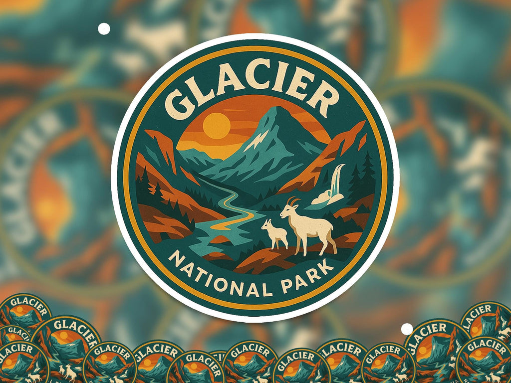 Glacier National Park Sticker Kiss-Cut Vinyl, Waterproof Decal, Retro Travel Lover Collection