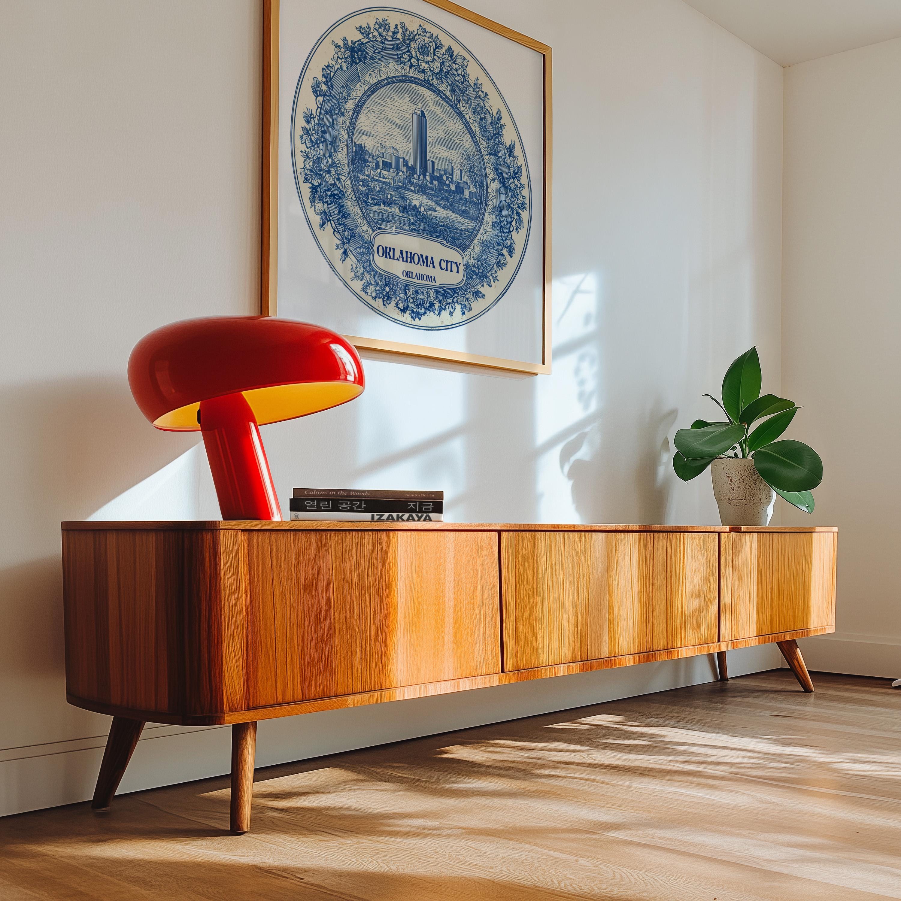 Oklahoma City Wall Art, Vintage Delft Blue Poster, City Print, Travel Home Decor