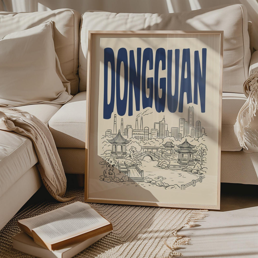 Dongguan Skyline Wall Art, Framed Canvas Print, Minimalist China City Decor