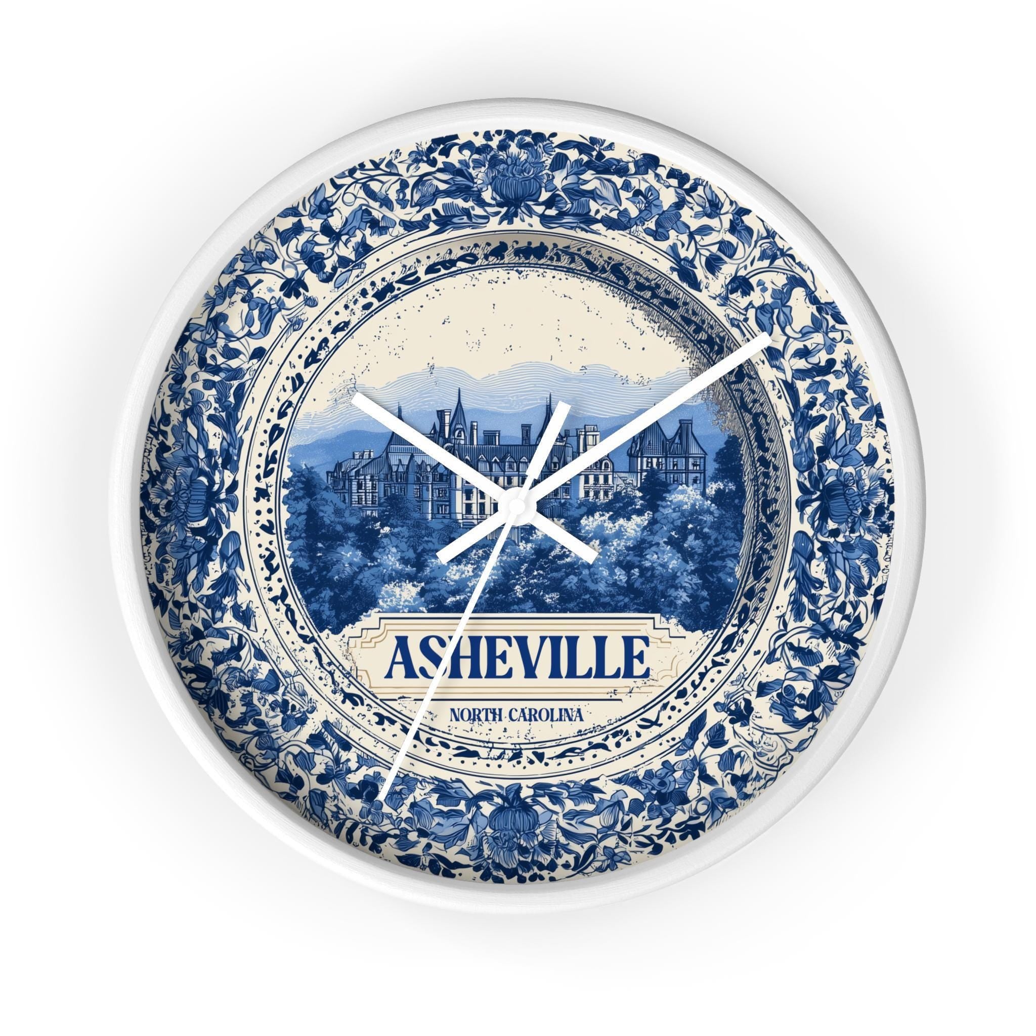 Asheville North Carolina Wall Clock, Delf style Home Decor, Vintage City Travel Keepsake Art