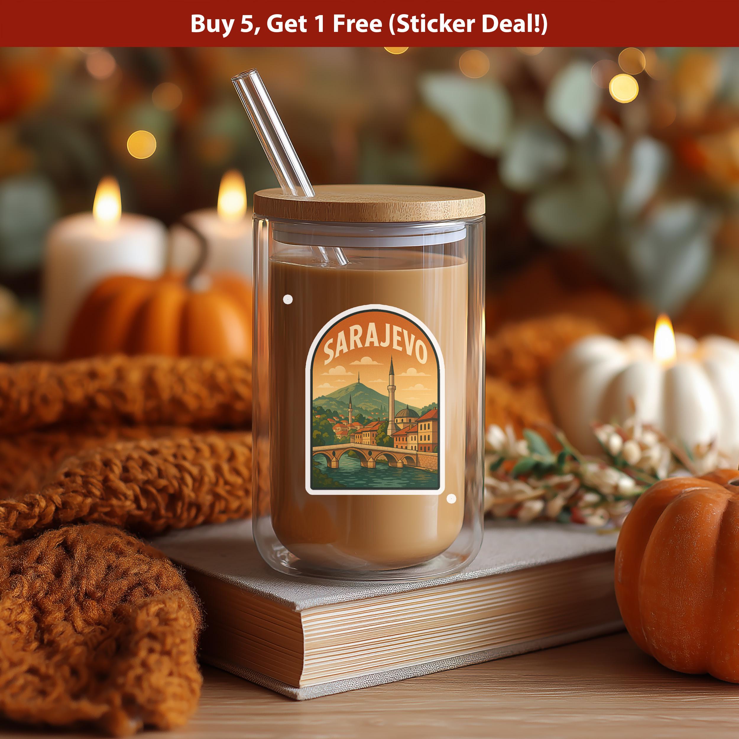 Sarajevo Bosnia and Herzegovina Sticker, Vintage City Vinyl Decal, Retro Travel Lover Collection, Journal Scrapbook