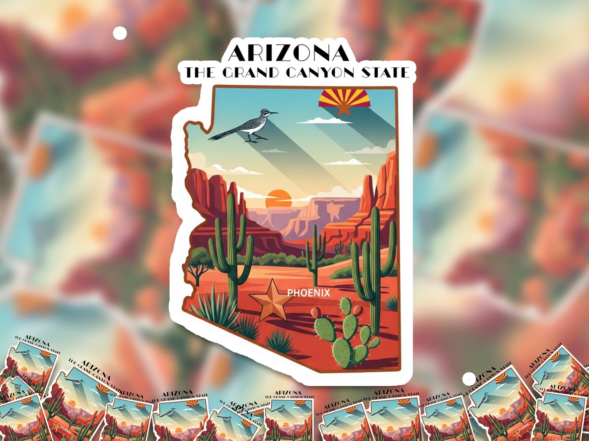 Arizona State Sticker, USA Kiss-Cut Vinyl, Landmark Waterproof Decal, United States Travel Collection