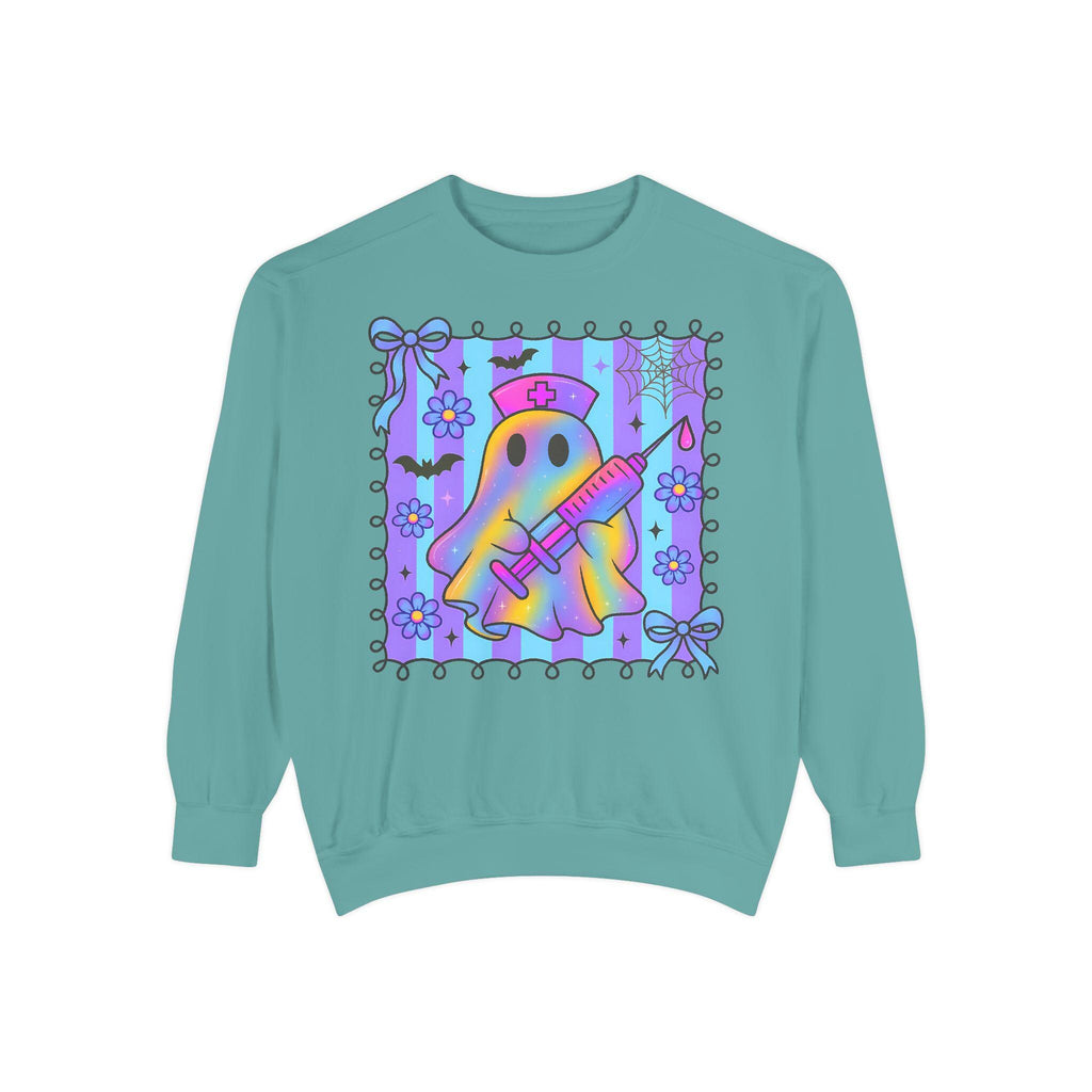 Cute Ghost Nurse Halloween Sweatshirt, Spooky RN Fall Top Cozy Autumn Pullover, Cute Retro Gift for Nurse