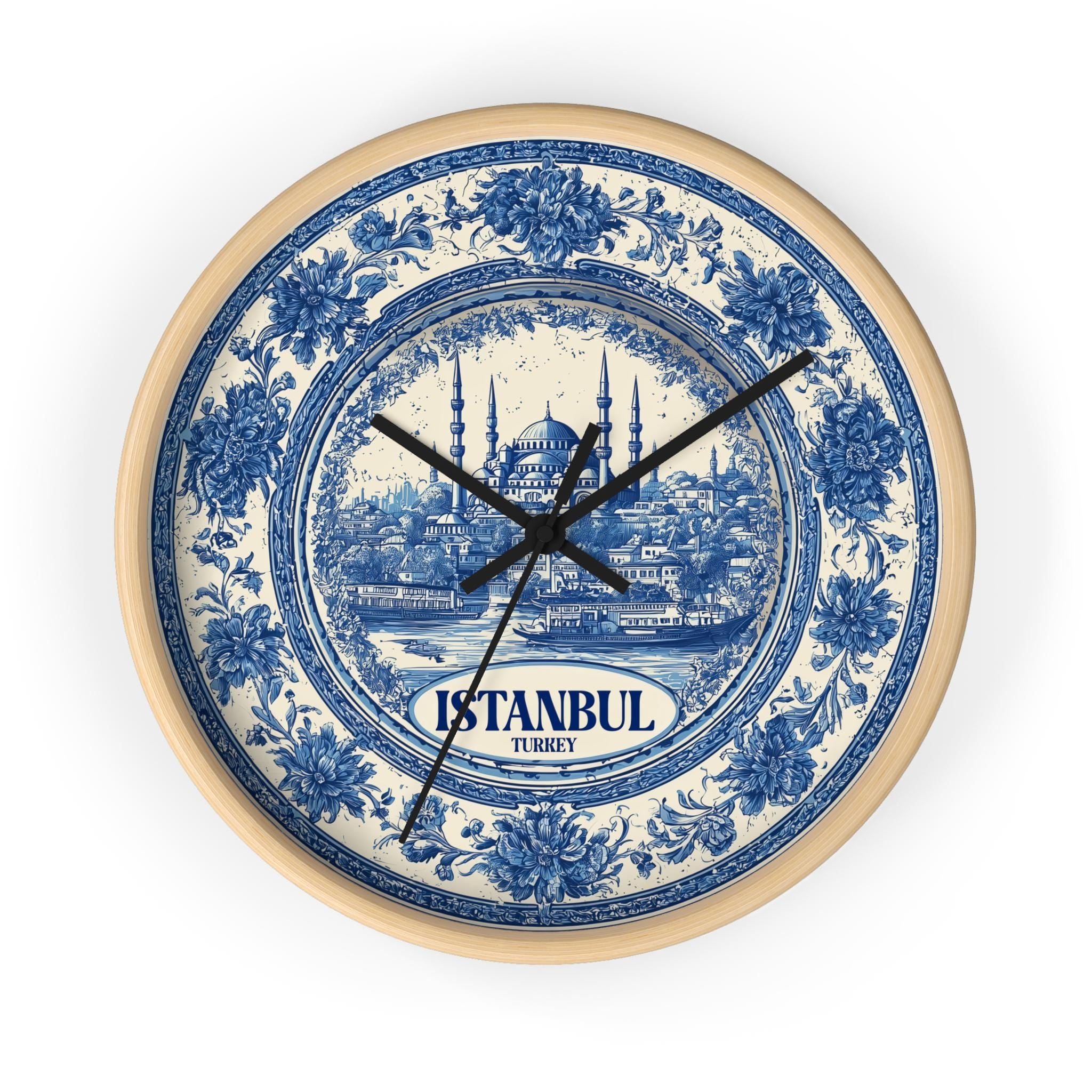 Istanbul Turkey Wall Clock, Delf style Home Decor, Vintage City Travel Keepsake Art