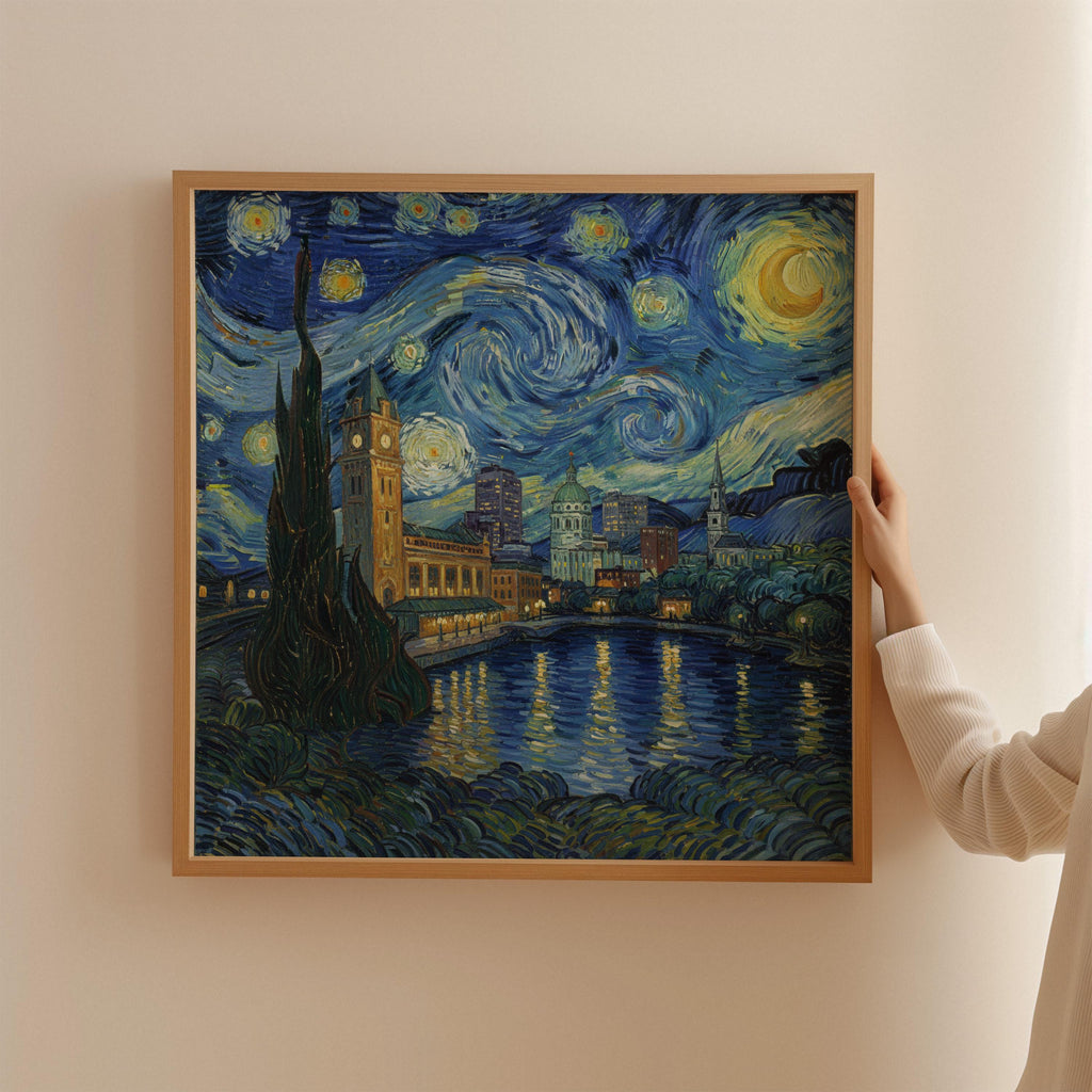Worcester Massachusetts Starry Night Wall Art, Van Gogh Print, Travel Gift Home Decor