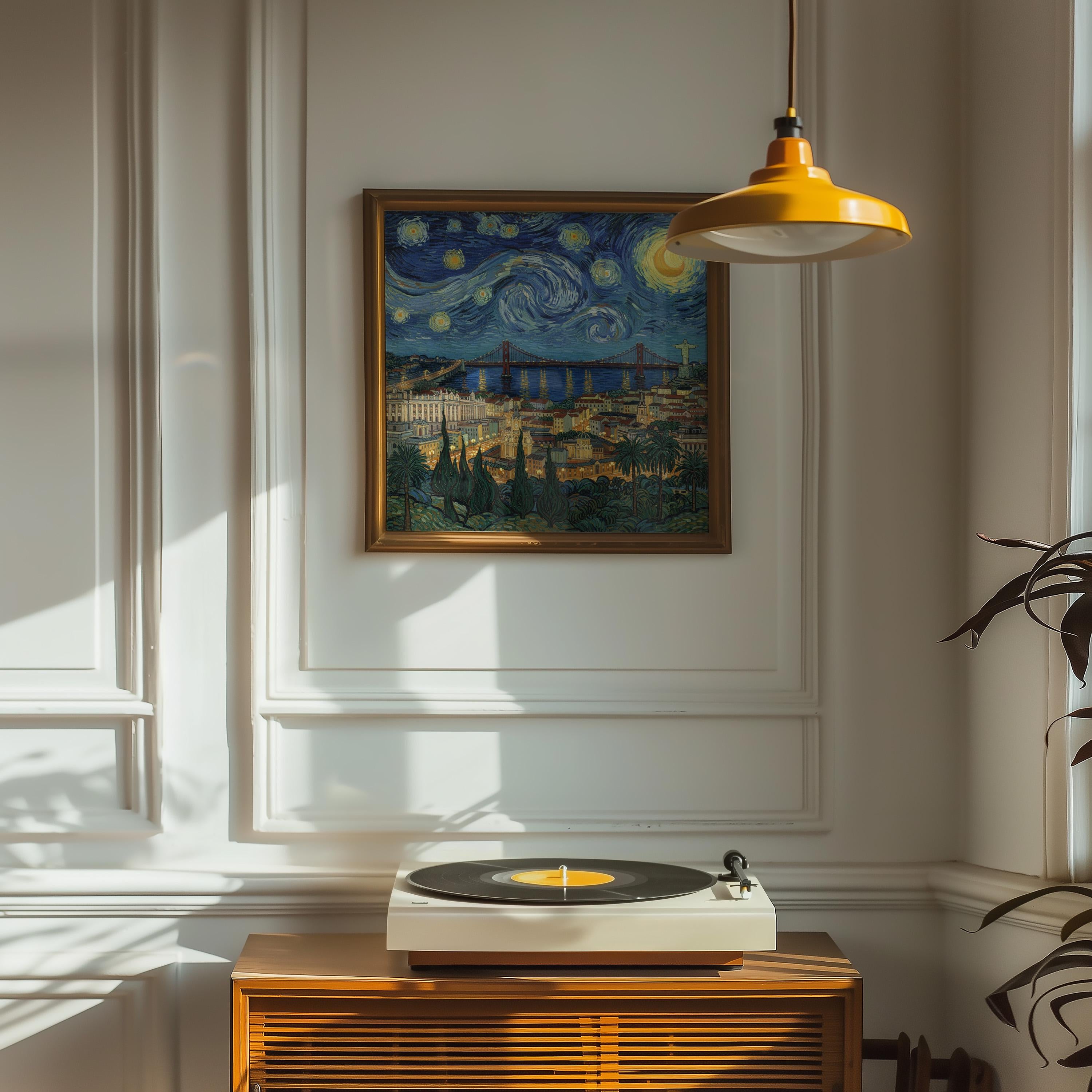 Lisbon Portugal Starry Night Wall Art, Van Gogh Print, Travel Gift Home Decor