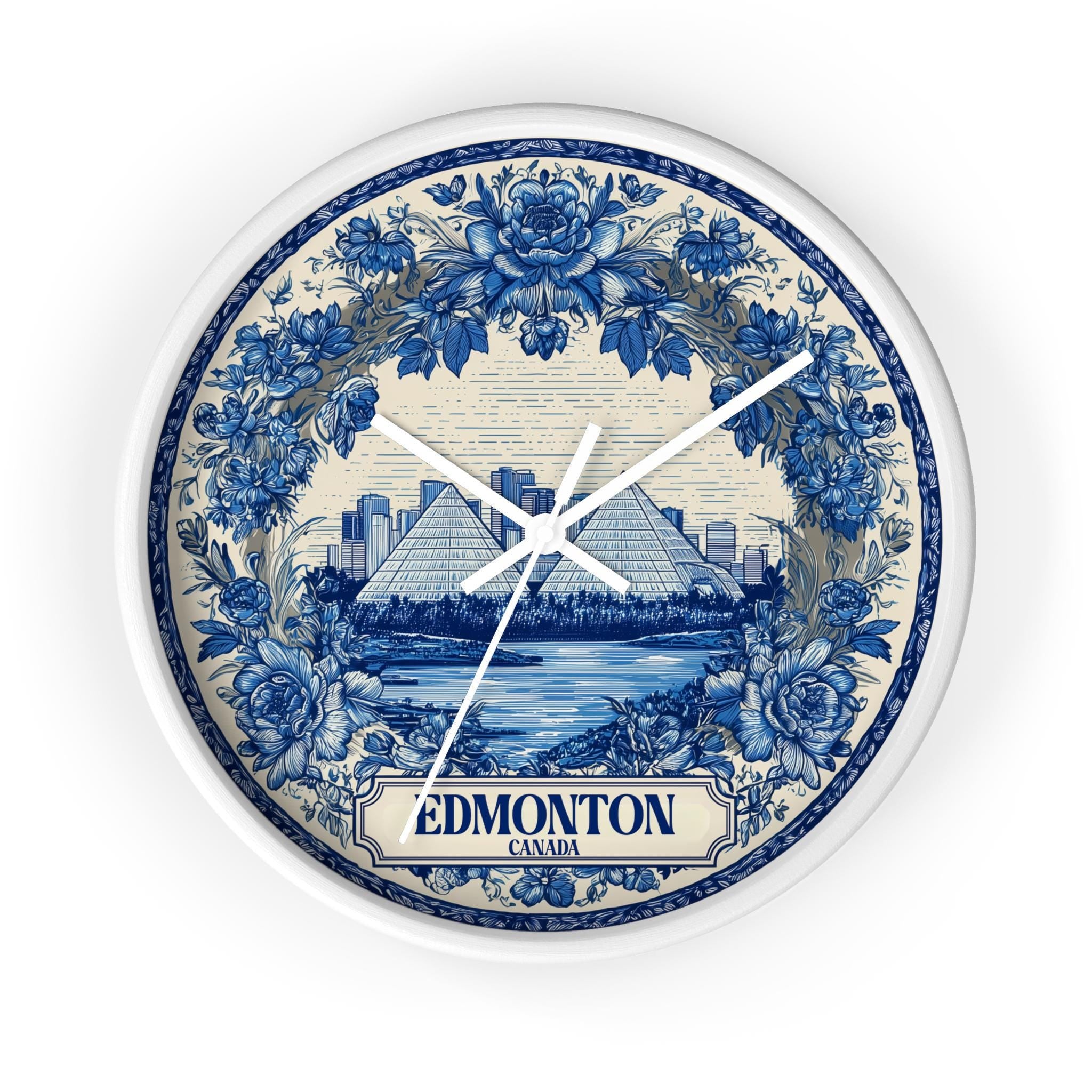 Edmonton Canada Wall Clock, Delf style Home Decor, Vintage City Travel Keepsake Art