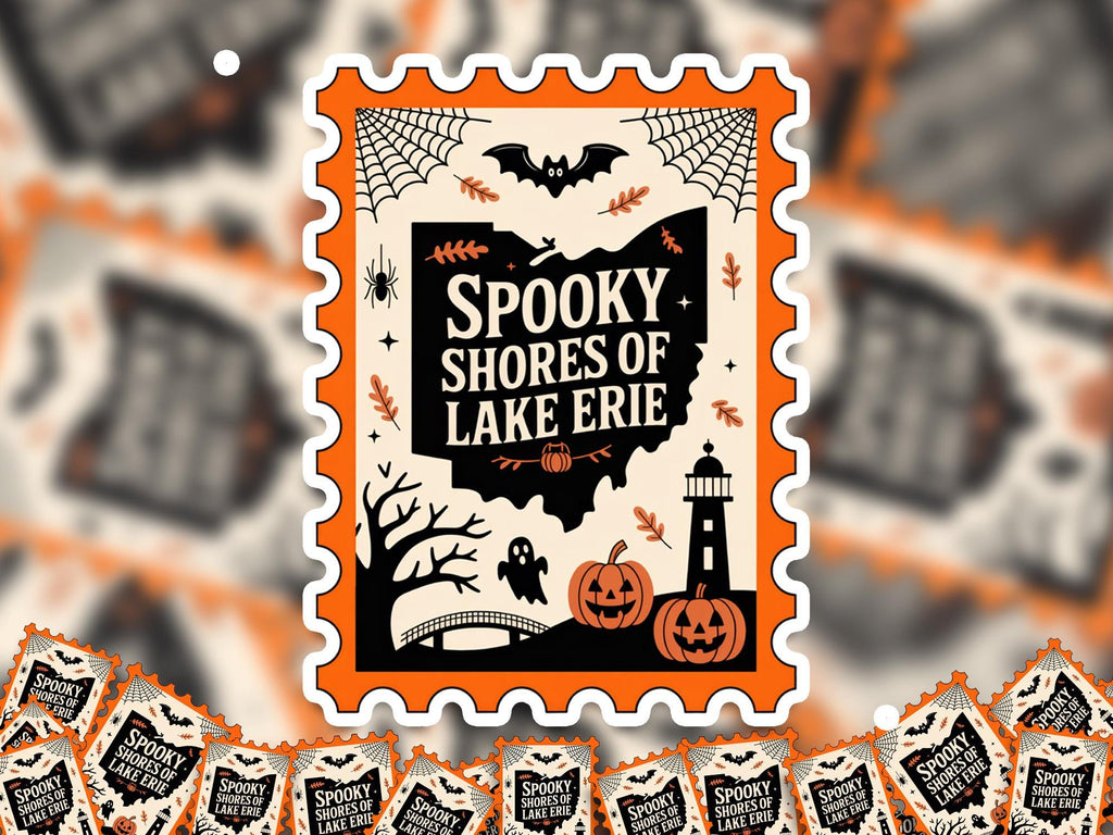 Ohio Stamp Halloween Sticker, Spooky USA Kiss-Cut Vinyl, Waterproof Decal, United States Travel